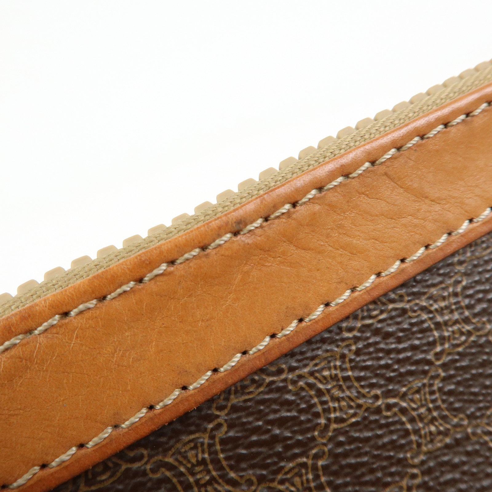 CELINE Macadam PVC Leather Clutch Bag Cosmetic Pouch Brown