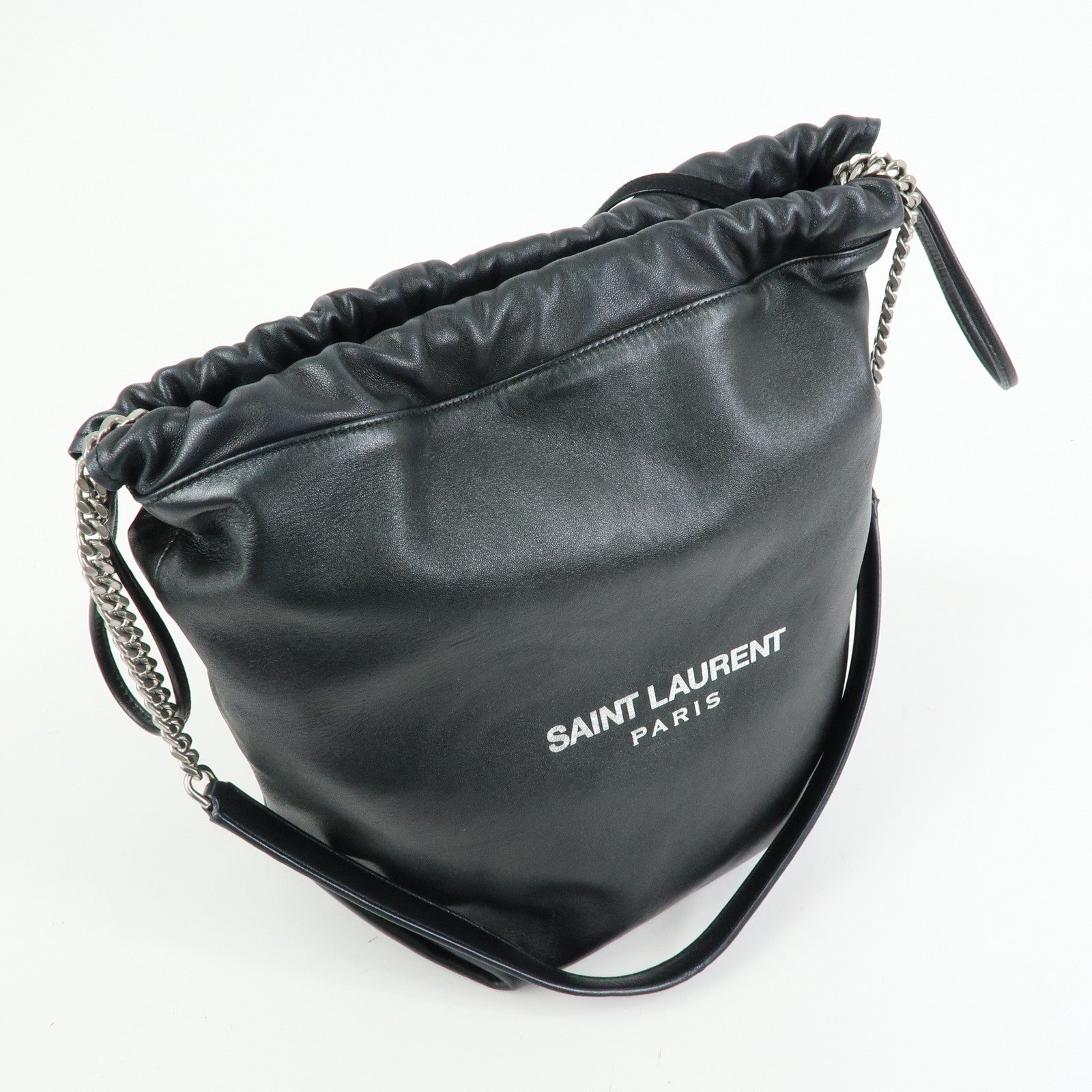 SAINT LAURENT PARIS Teddy Leather Chain Shoulder Bag Black 538447