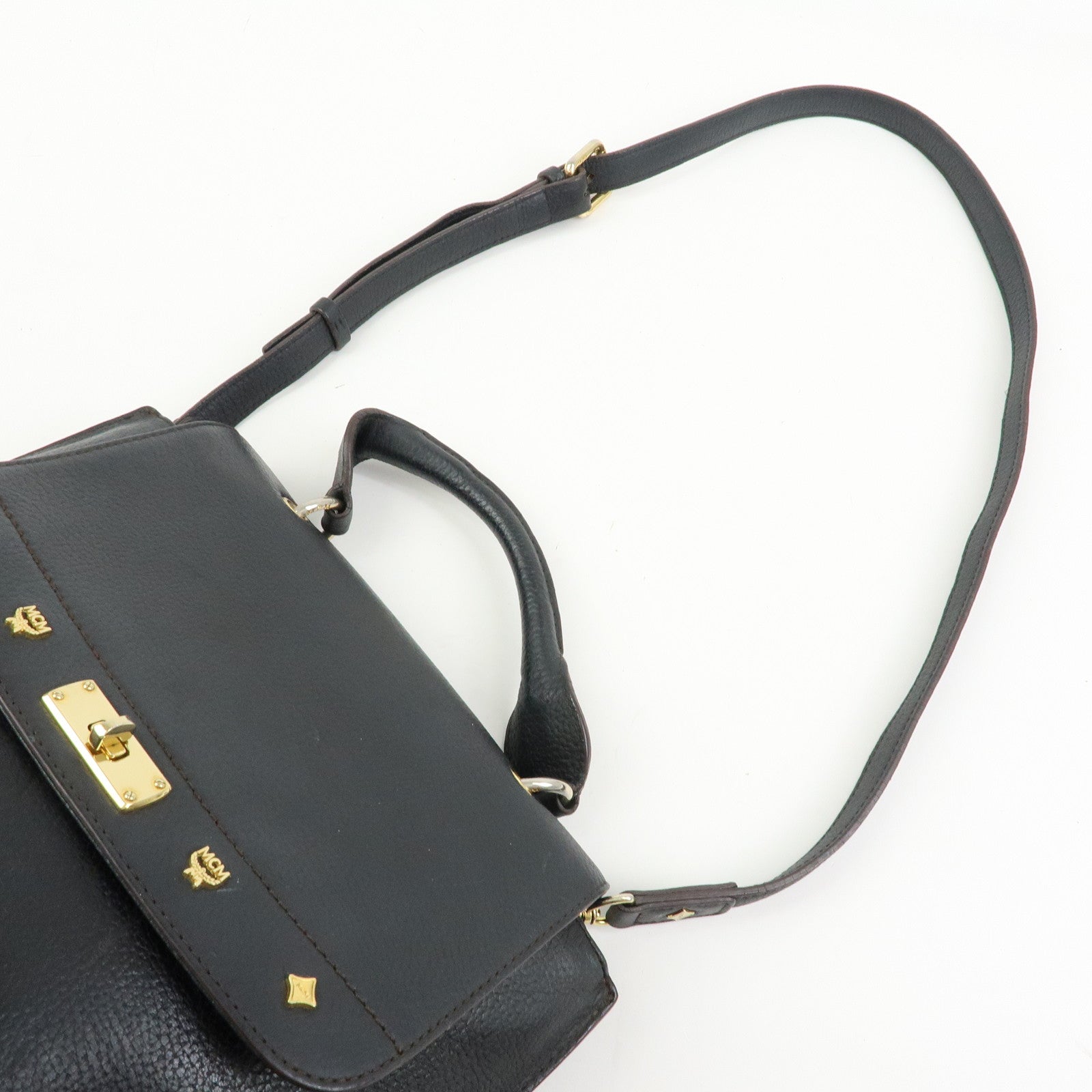 MCM Leather 2Way Bag Hand Bag Shoulder Bag Crossbody Bag Black