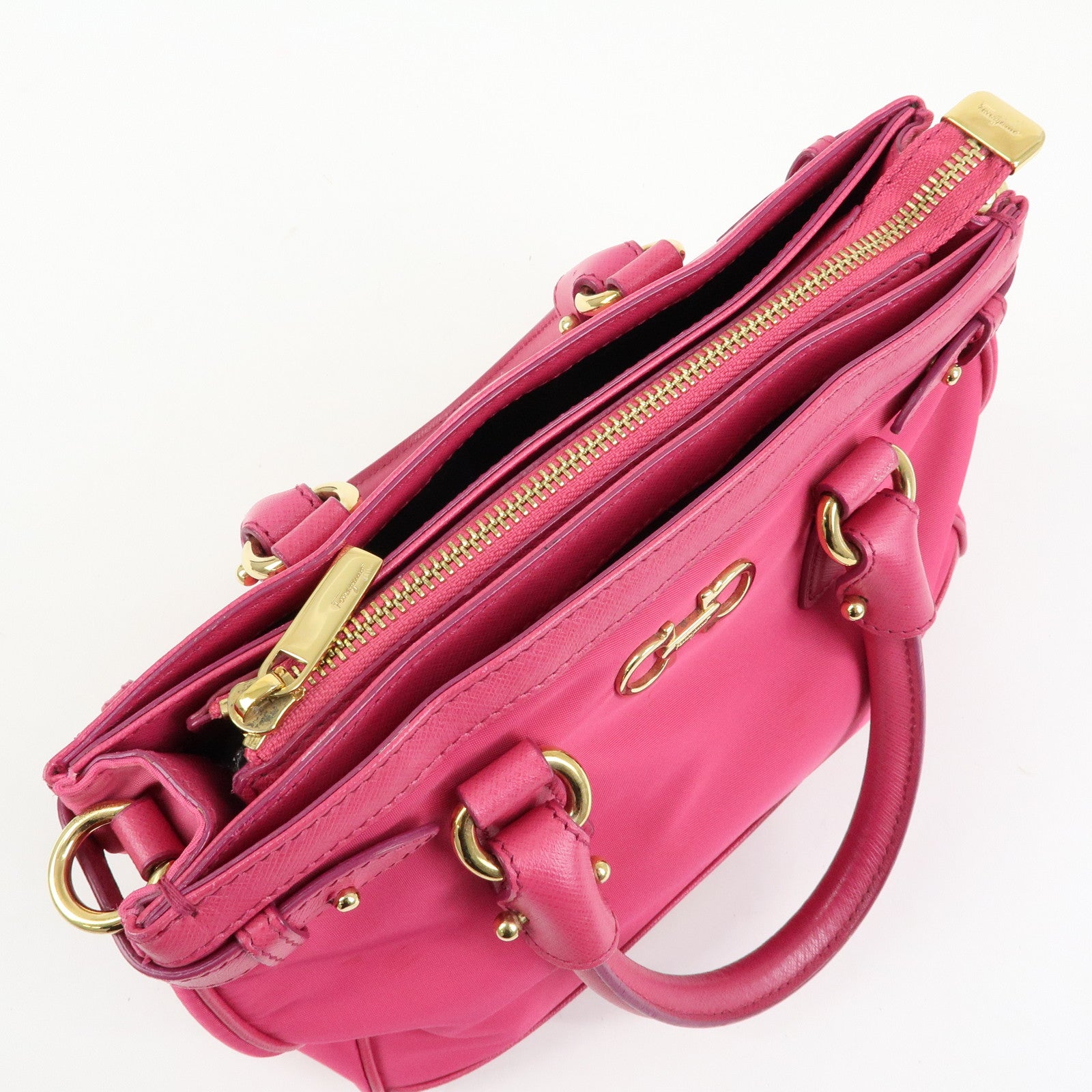 Ferragamo Gancini Nylon Leather 2Way Bag Hand Bag Pink