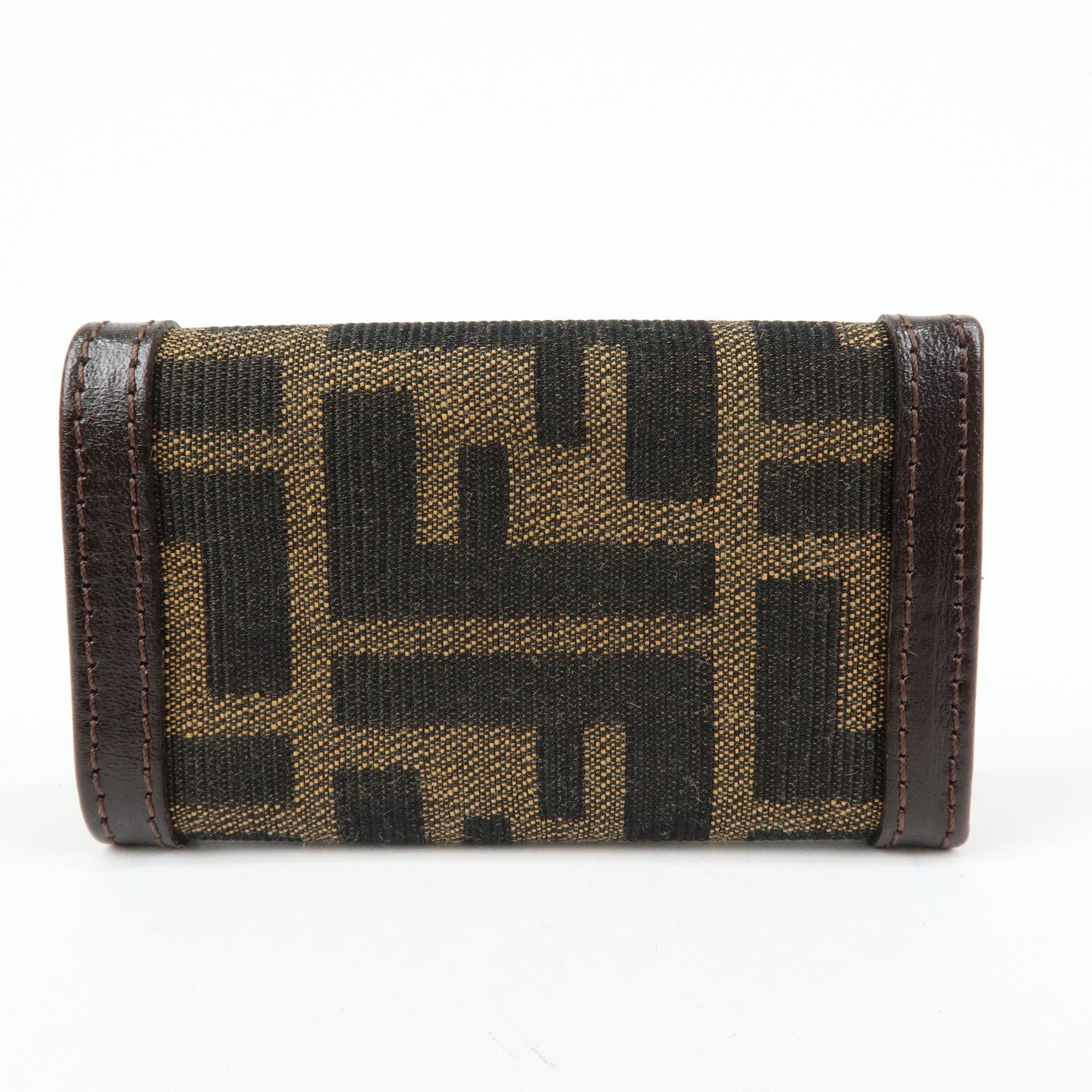 FENDI Zucca Canvas Leather 6 Rings Key Case Brown Black 513516