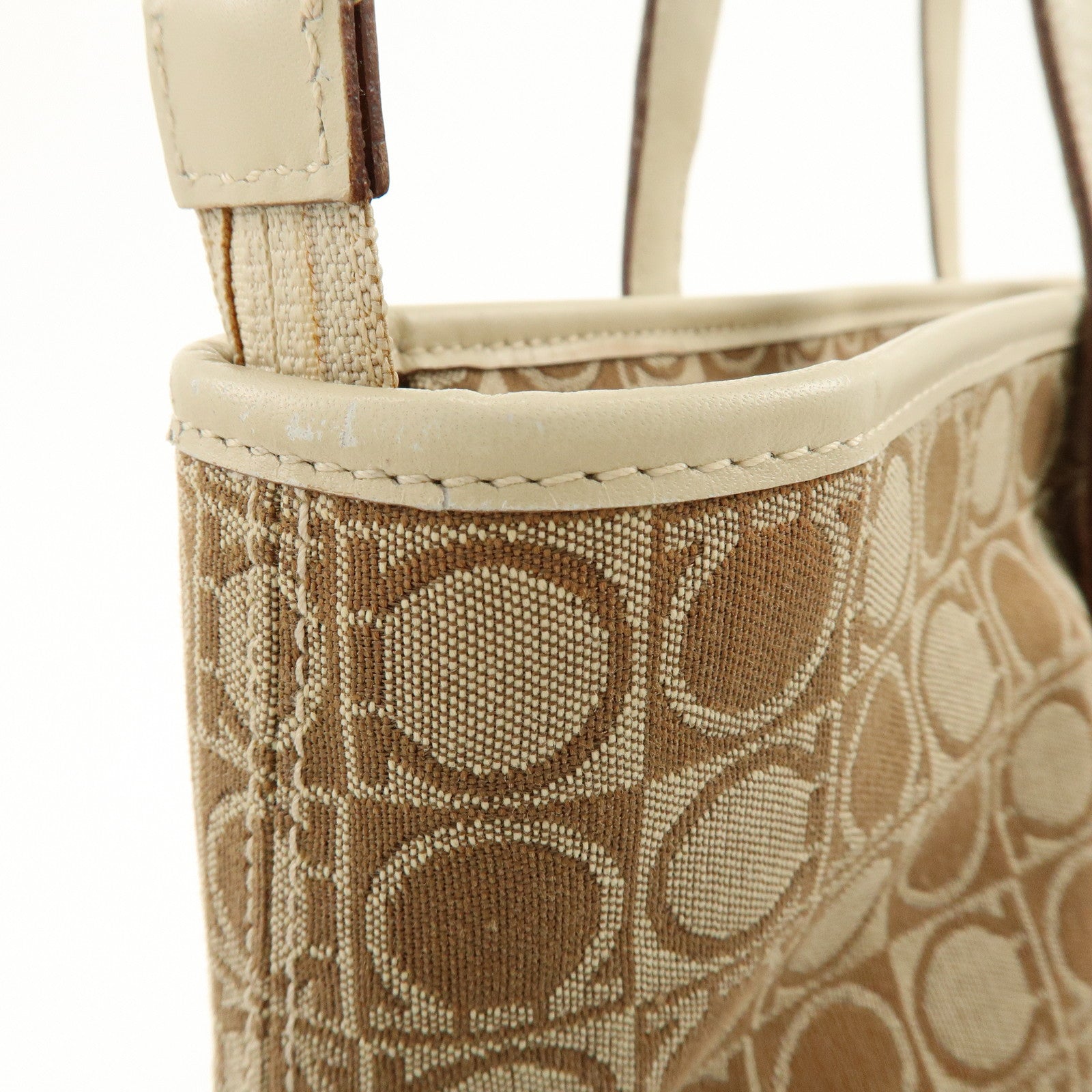 Ferragamo Gancini Canvas Leather Tote Bag Hand Bag Brown Beige