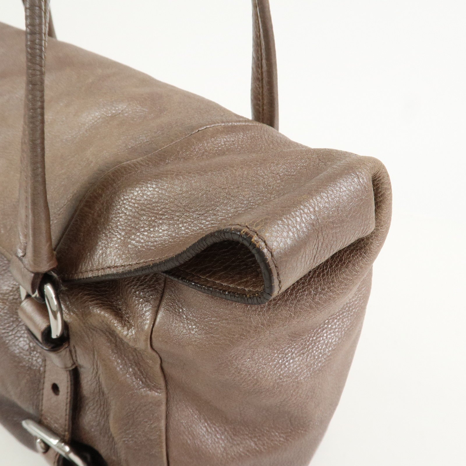 PRADA Logo Leather Shoulder Bag Hand Bag Metallic Brown BR3901