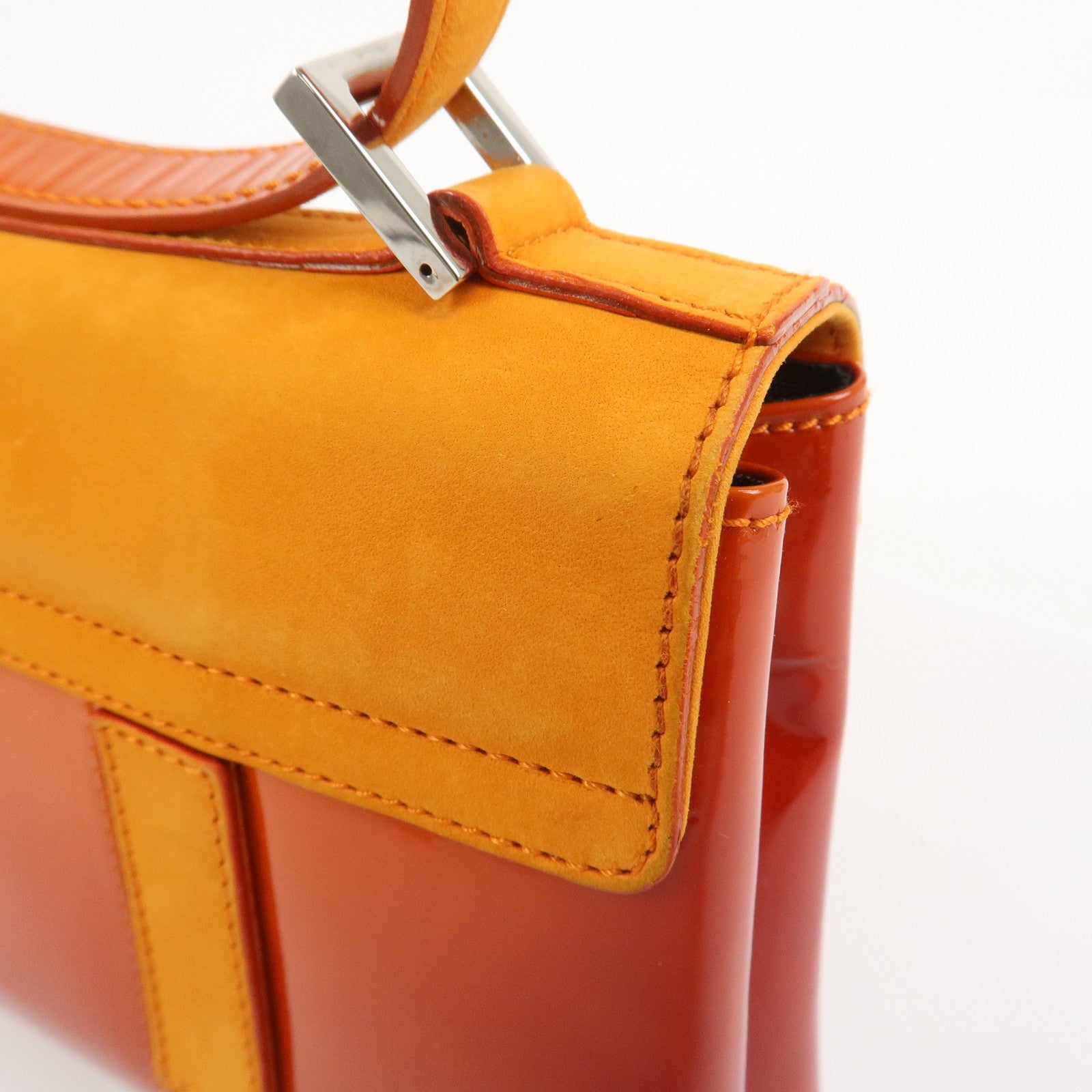 BVLGARI Patent Leather Shoulder Bag Hand Bag Orange