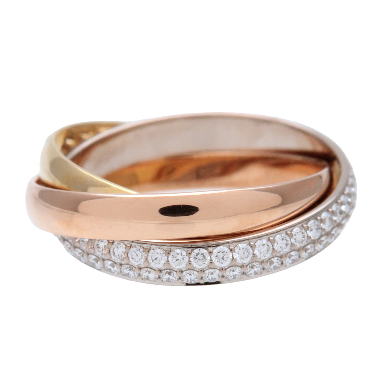 Cartier Trinity Pave Diamond Ring SM K18 750YG/WG/PG #49 US5 EU49