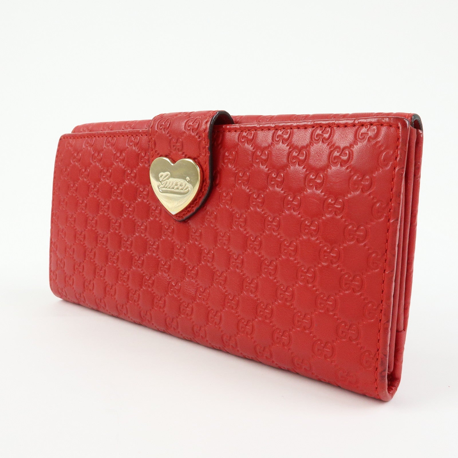 GUCCI Lovely Heart Microguccissima Leather Long Wallet Red 203550