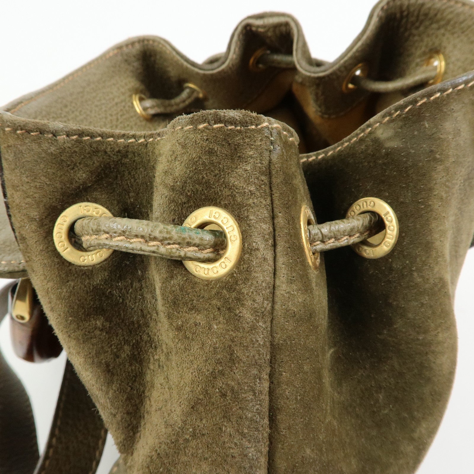 GUCCI Bamboo Suede Leather Backpack Rucksack Khaki 003・2058