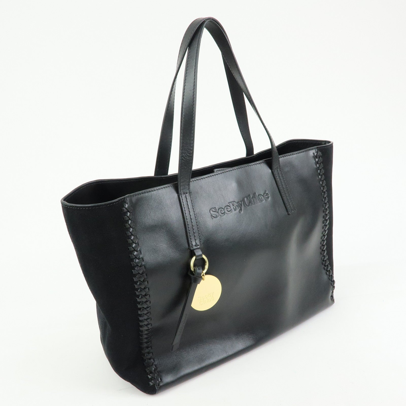 Chloe See By Chloe Leather Suede Tote Bag Shoulder Bag Black