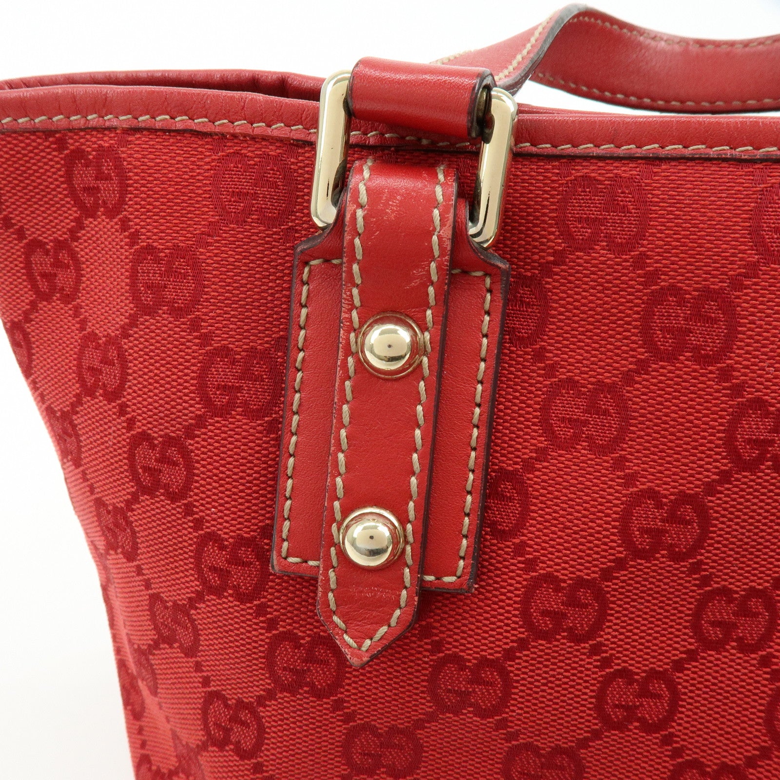 GUCCI GG Canvas Leather Tote Bag Hand Bag Red 257249
