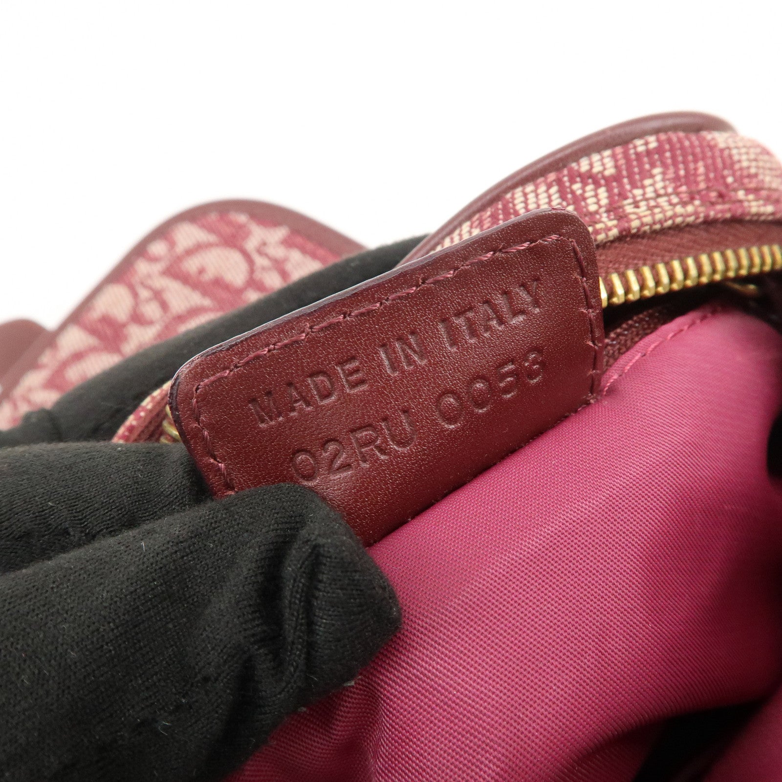 Christian Dior Trotter Jacquard Leather Shoulder Bag Burgundy