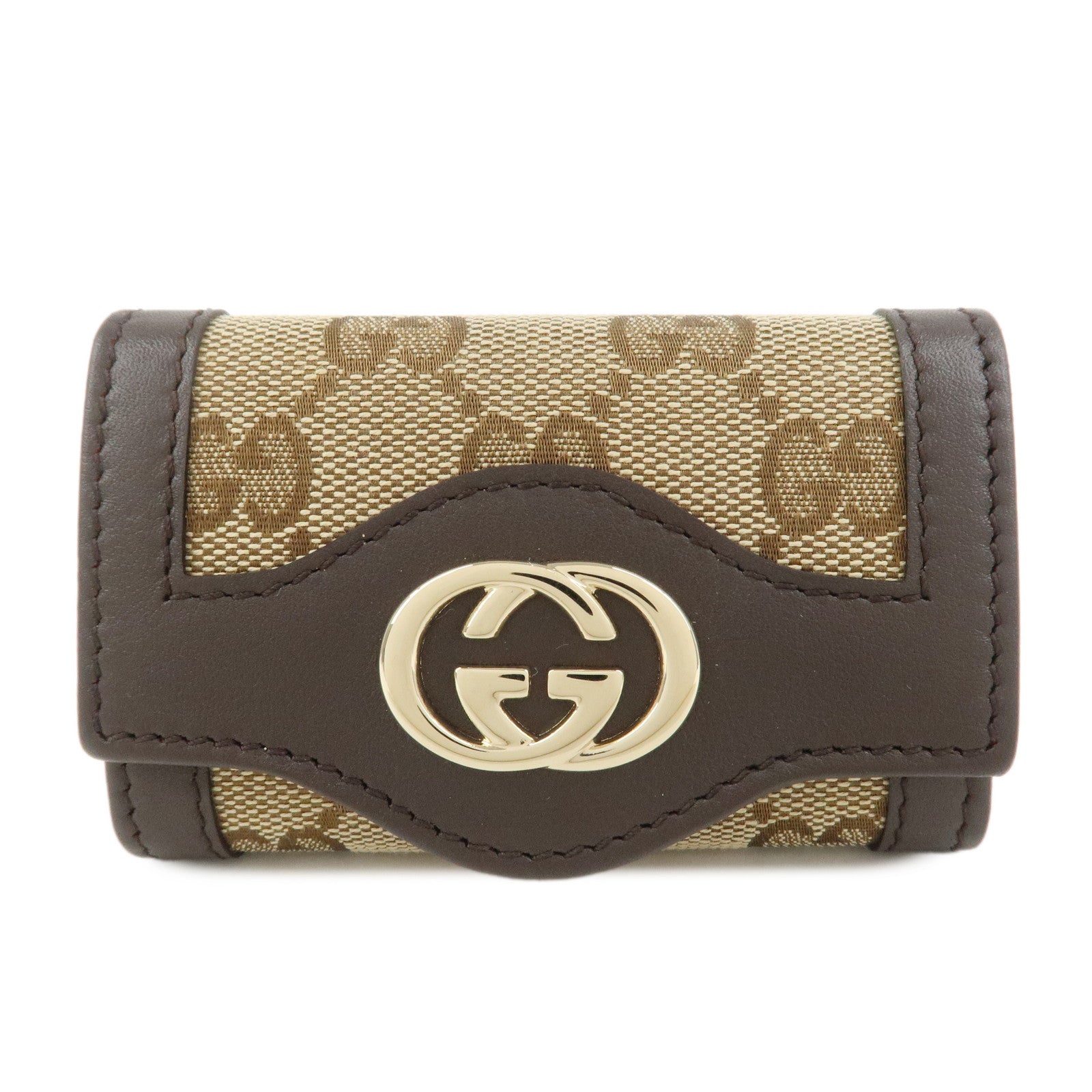GUCCI Sukey GG Canvas Leather 6 Ring Key Case Beige Brown 282432