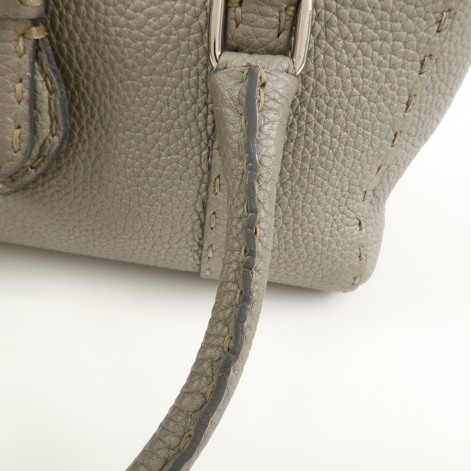 FENDI Seleria Mini Linda Leather Hand Shoulder Bag Greige 8BR486