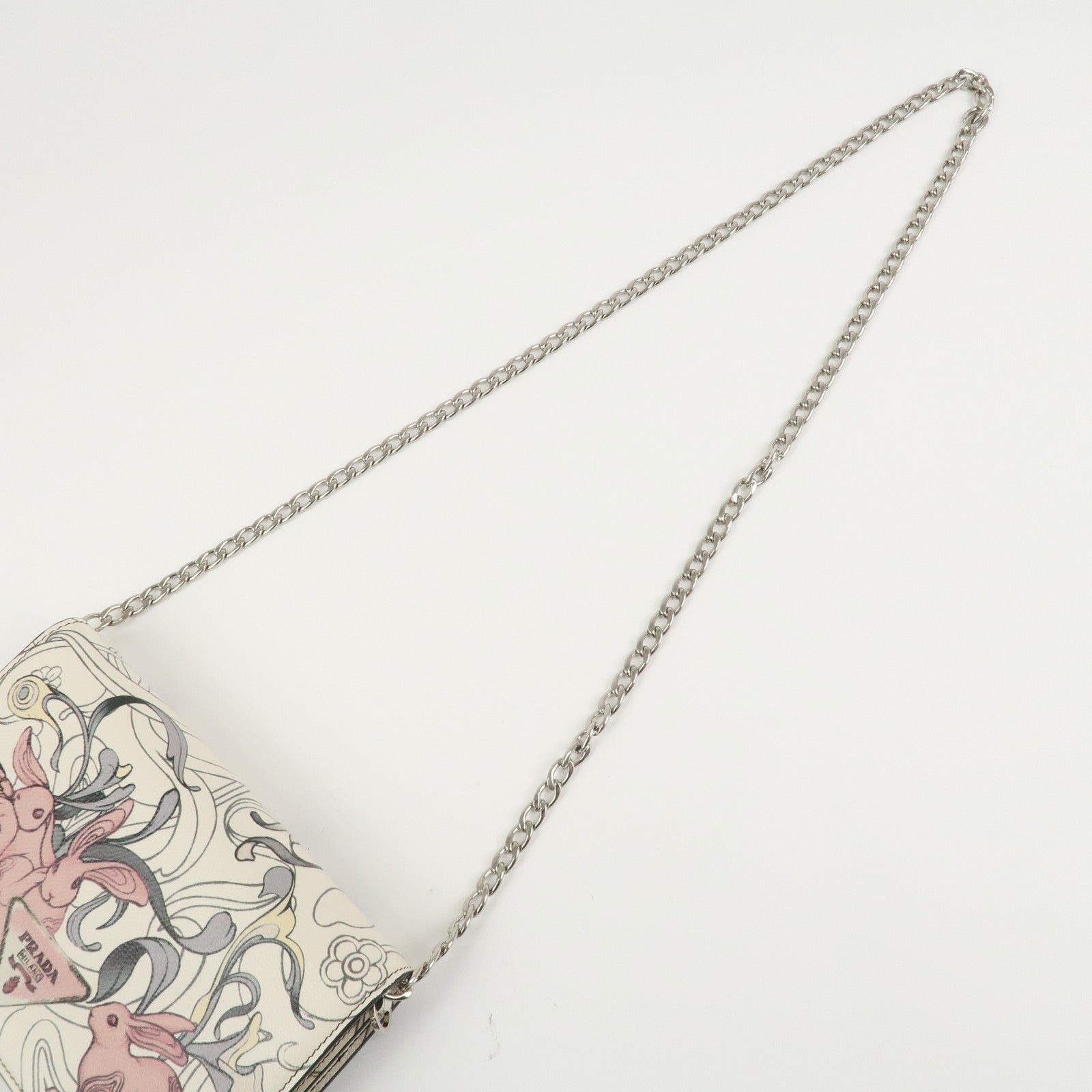 PRADA Leather Chain Shoulder Bag Crossbody Bag Rabbit Ivory 1BP012