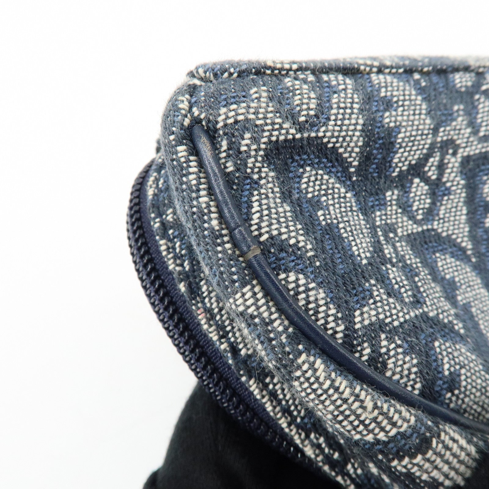 Christian Dior Trotter Jacquard Canvas Leather Cosmetic Pouch Navy