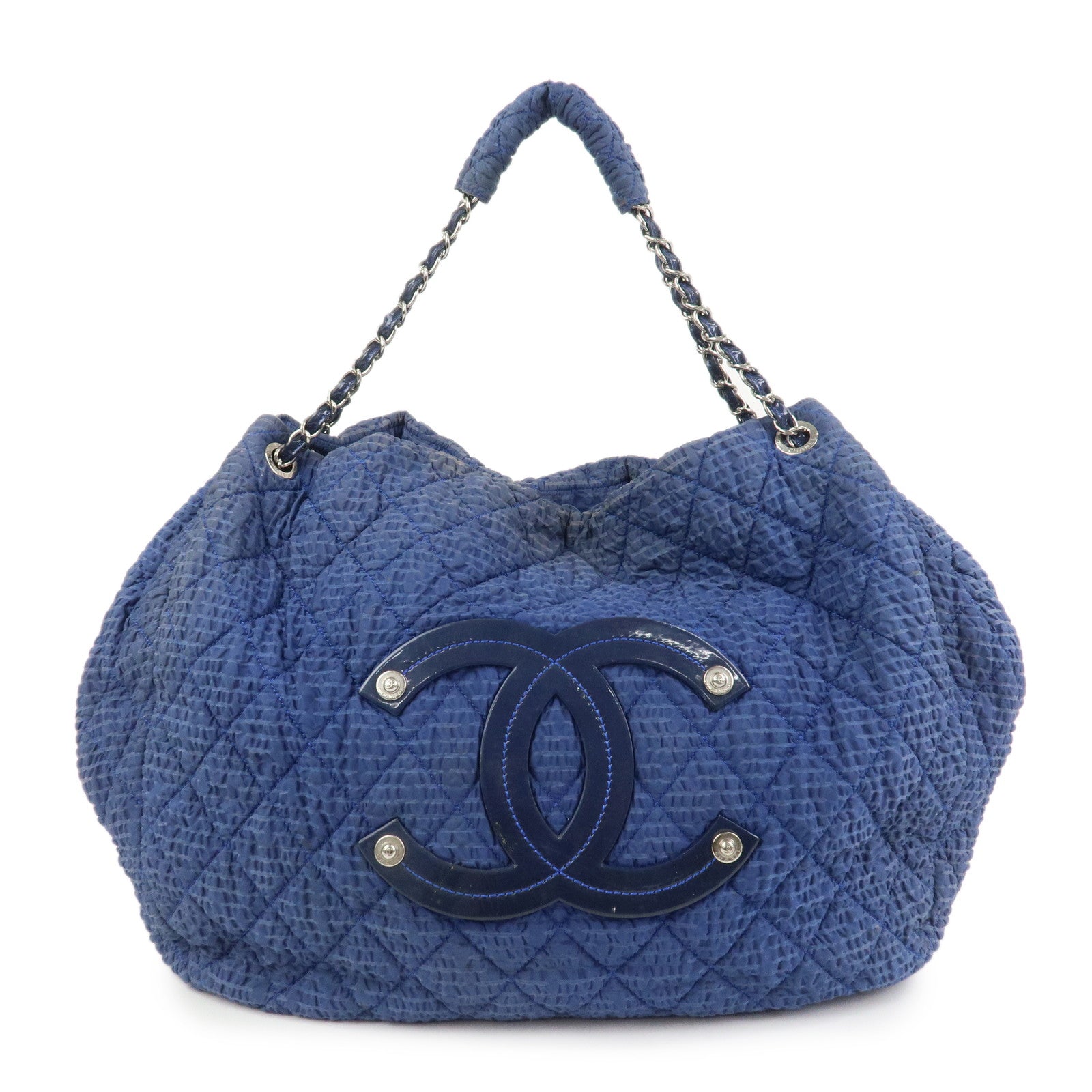 CHANEL Matelasse COCO Mark Nylon Patent Leather Shoulder Bag Blue