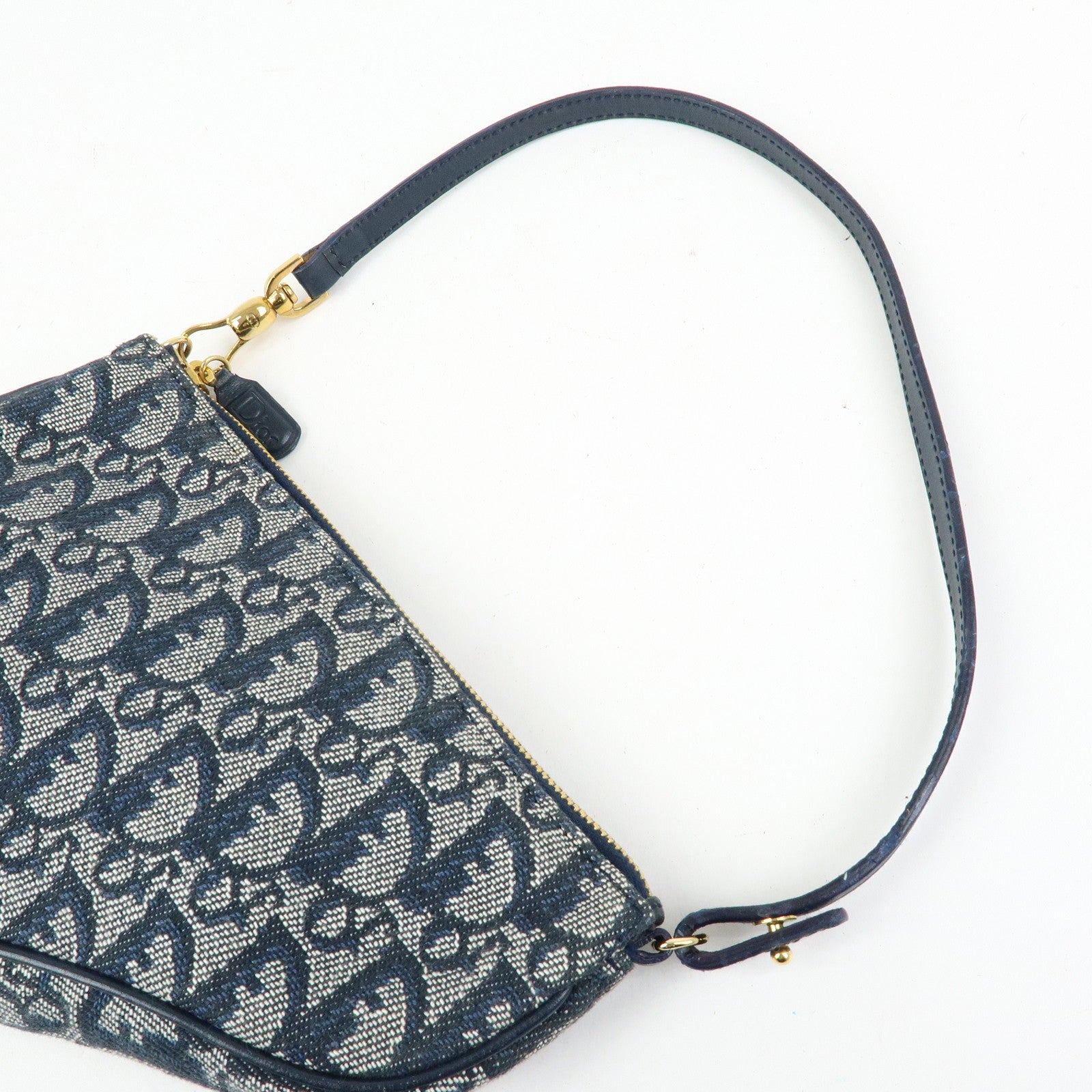 Christian Dior Trotter Jacguard Leather Saddle Bag Pouch Navy