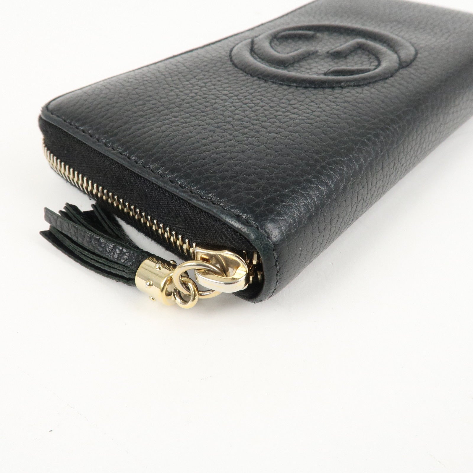 GUCCI SOHO Leather Zip Around Long Wallet Black Used