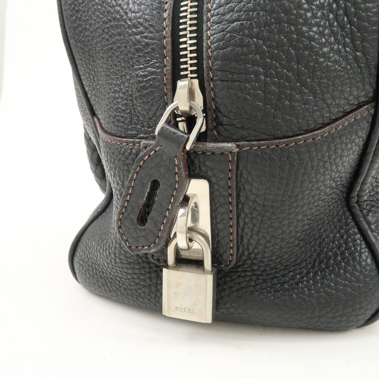 PRADA Logo Leather Hand Bag Mini Boston Bag Black BL0471 Used