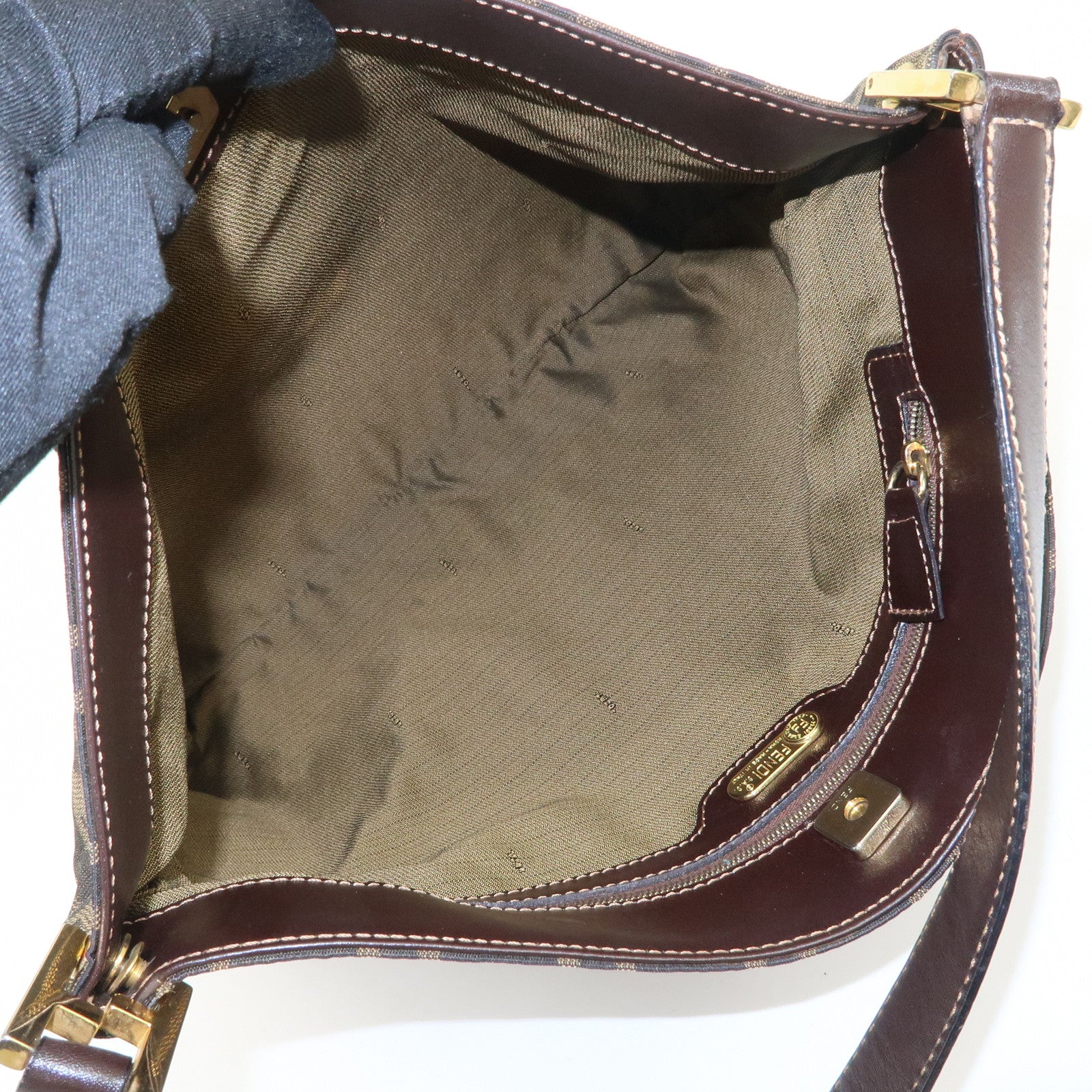FENDI Zucca Canvas Leather Shoulder Bag Hand Bag Brown Black 15082