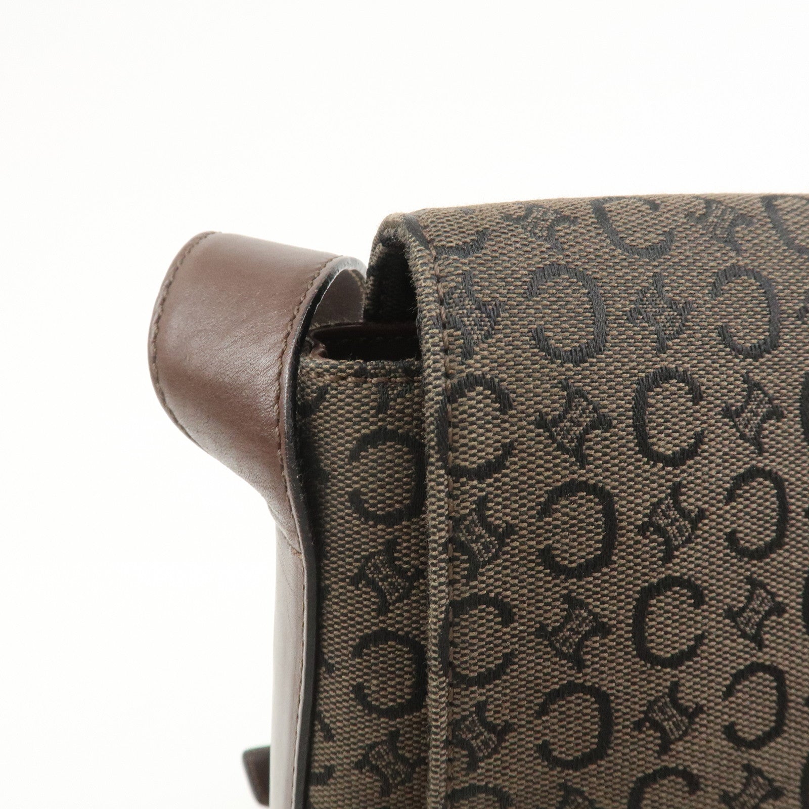 CELINE C Macadam Canvas Leather Shoulder Crossbody Bag Brown