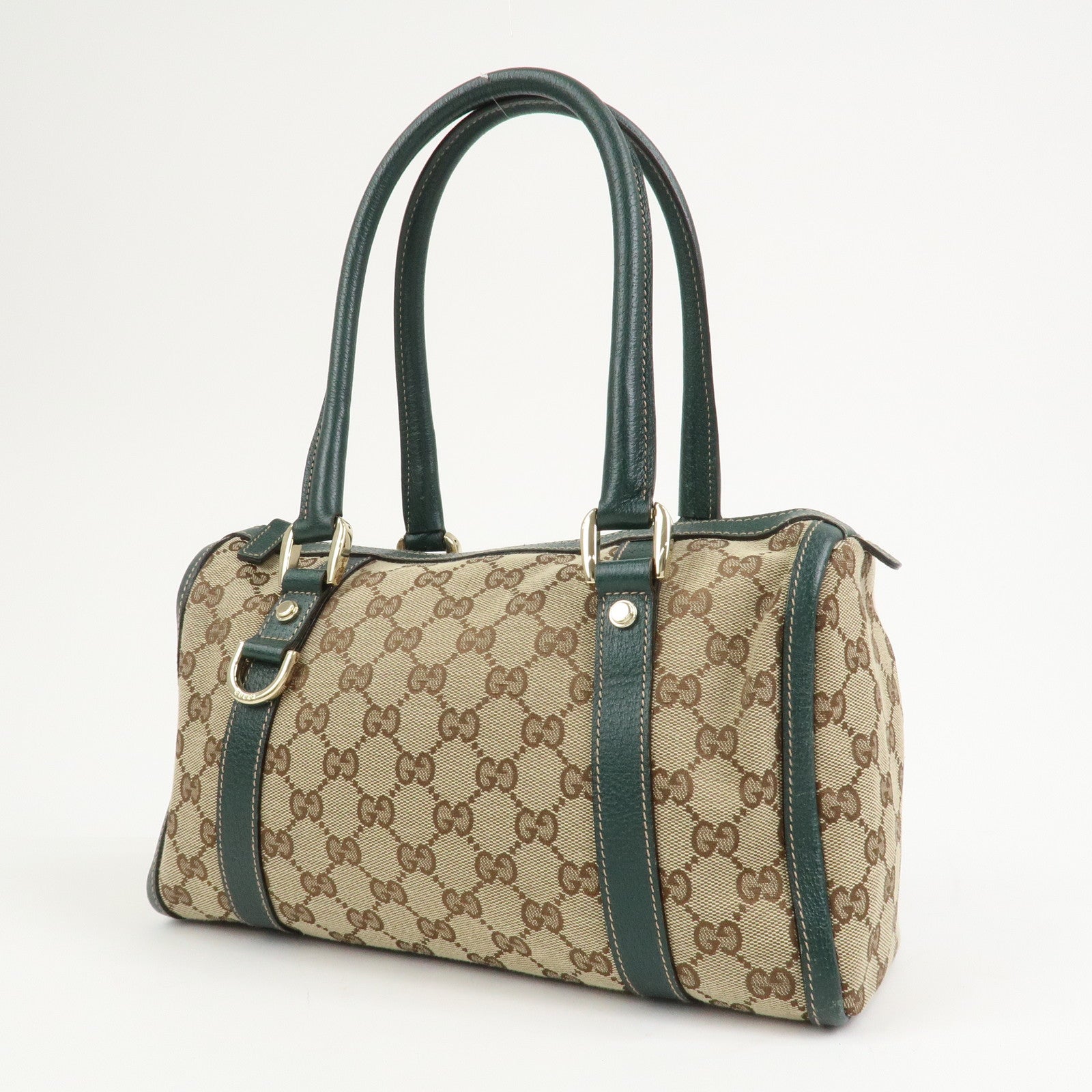 GUCCI Abbey GG Canvas Leather Mini Boston Bag Beige Green 130942