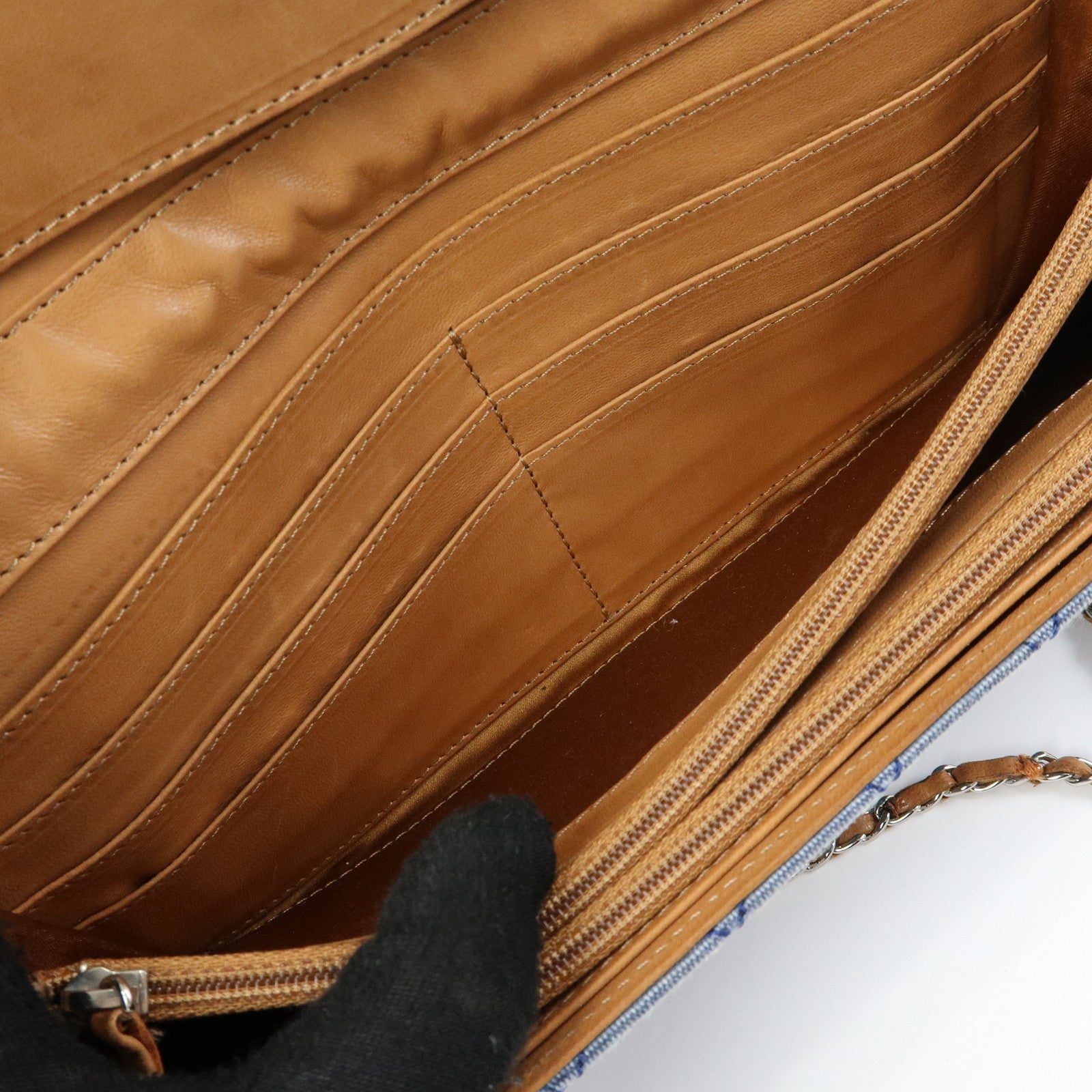 CHANEL Matelasse Denim Leather Chain Shoulder Bag Blue Light Brown
