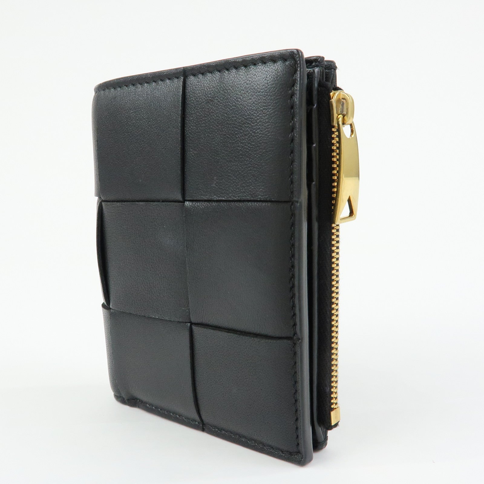 BOTTEGA VENETA Cassette Leather Small Bi-fold Comact Wallet Black