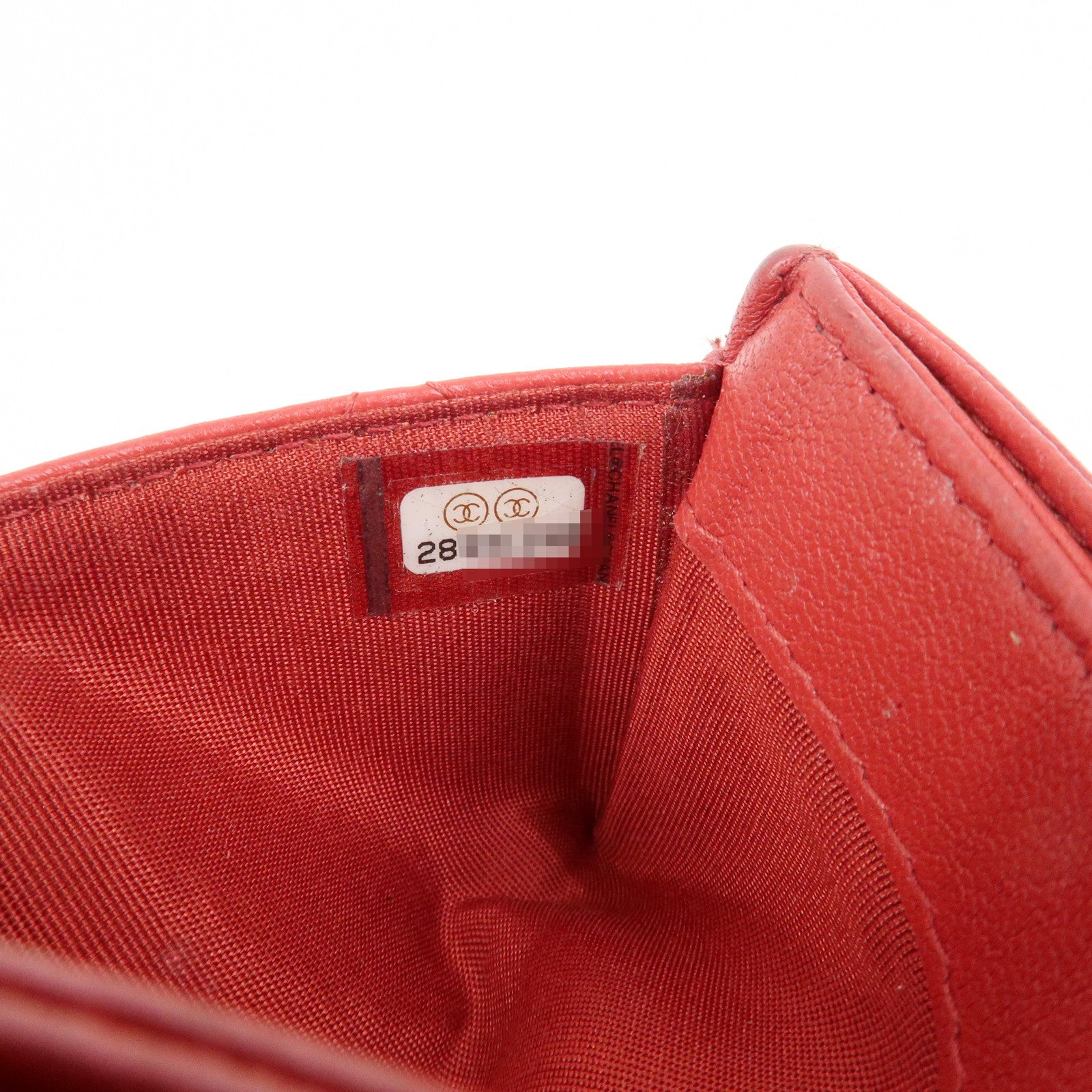 CHANEL COCO Mark Matelasse Lamb Skin Card Case Red