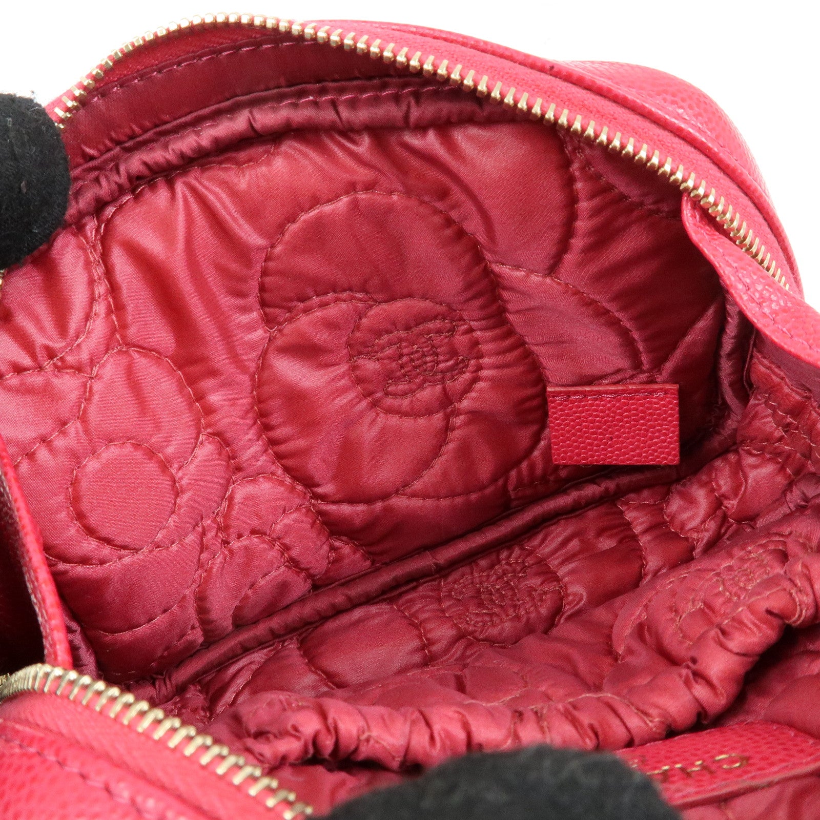 CHANEL Camellia COCO Mark Caviarskin Cosmetic Accessory Pouch Pink