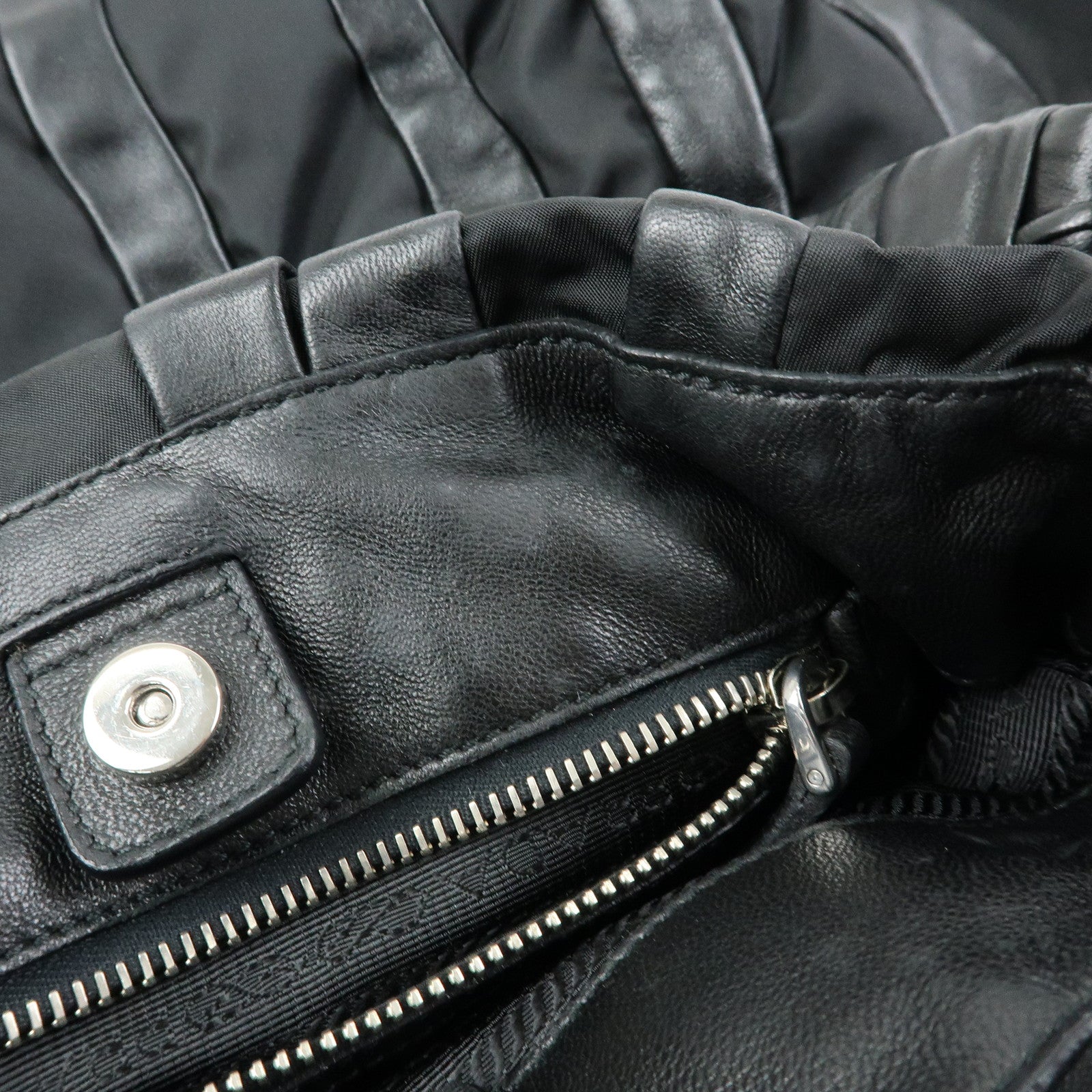 PRADA Leather Nylon Shoulder Bag Hand Bag Black BR4006