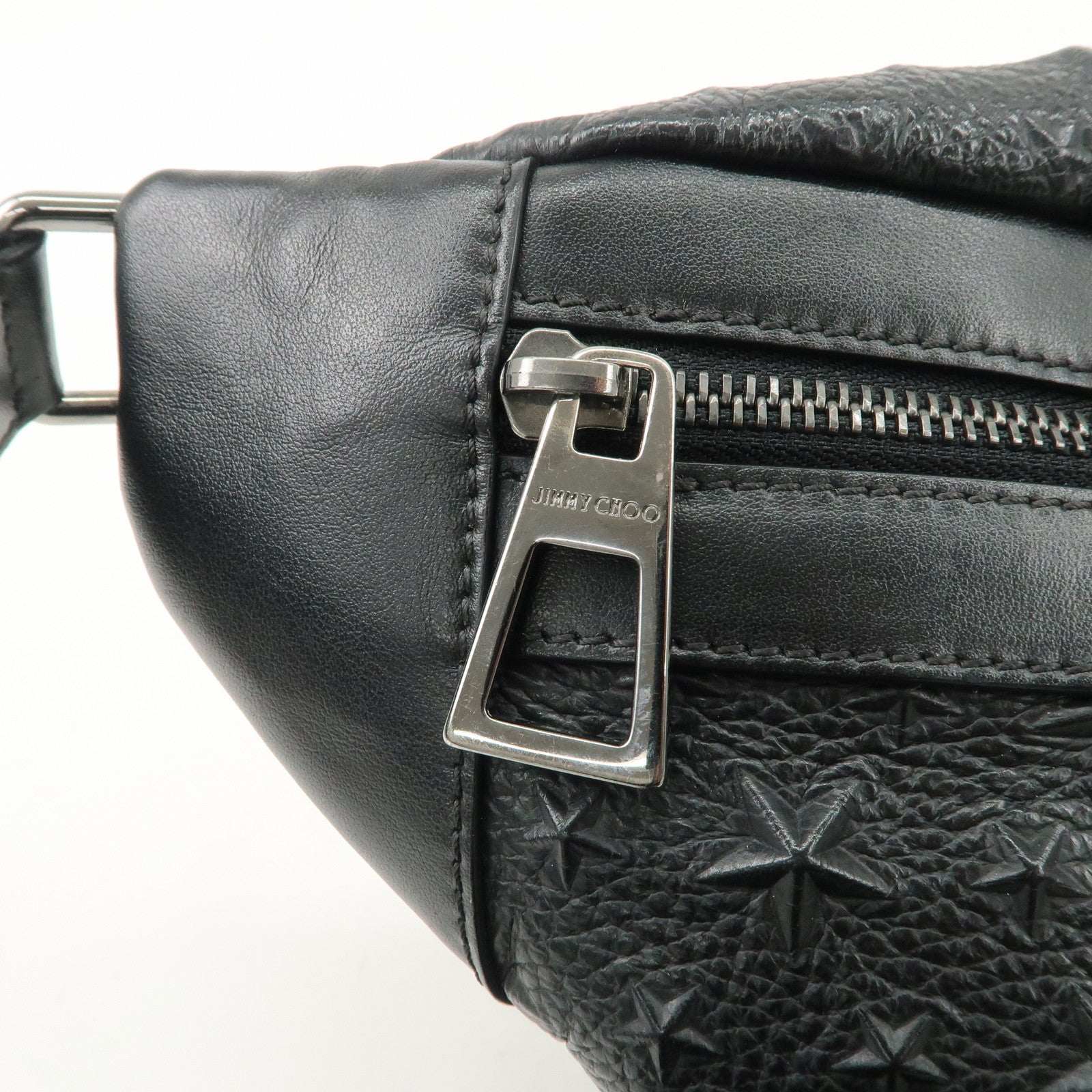 JIMMY CHOO Leather Waist Bag Crossbody Bag Black Silver Hardware Used