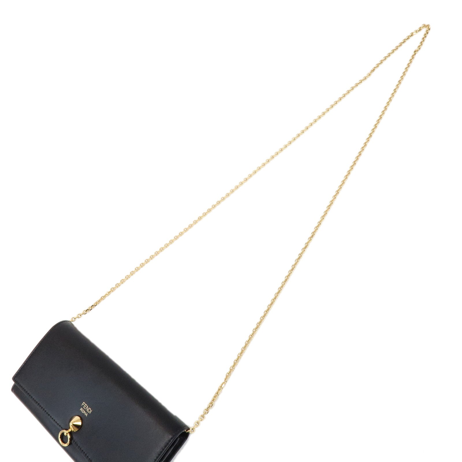 FENDI Leather Chain Wallet WOC Flap Wallet Black 8M0365