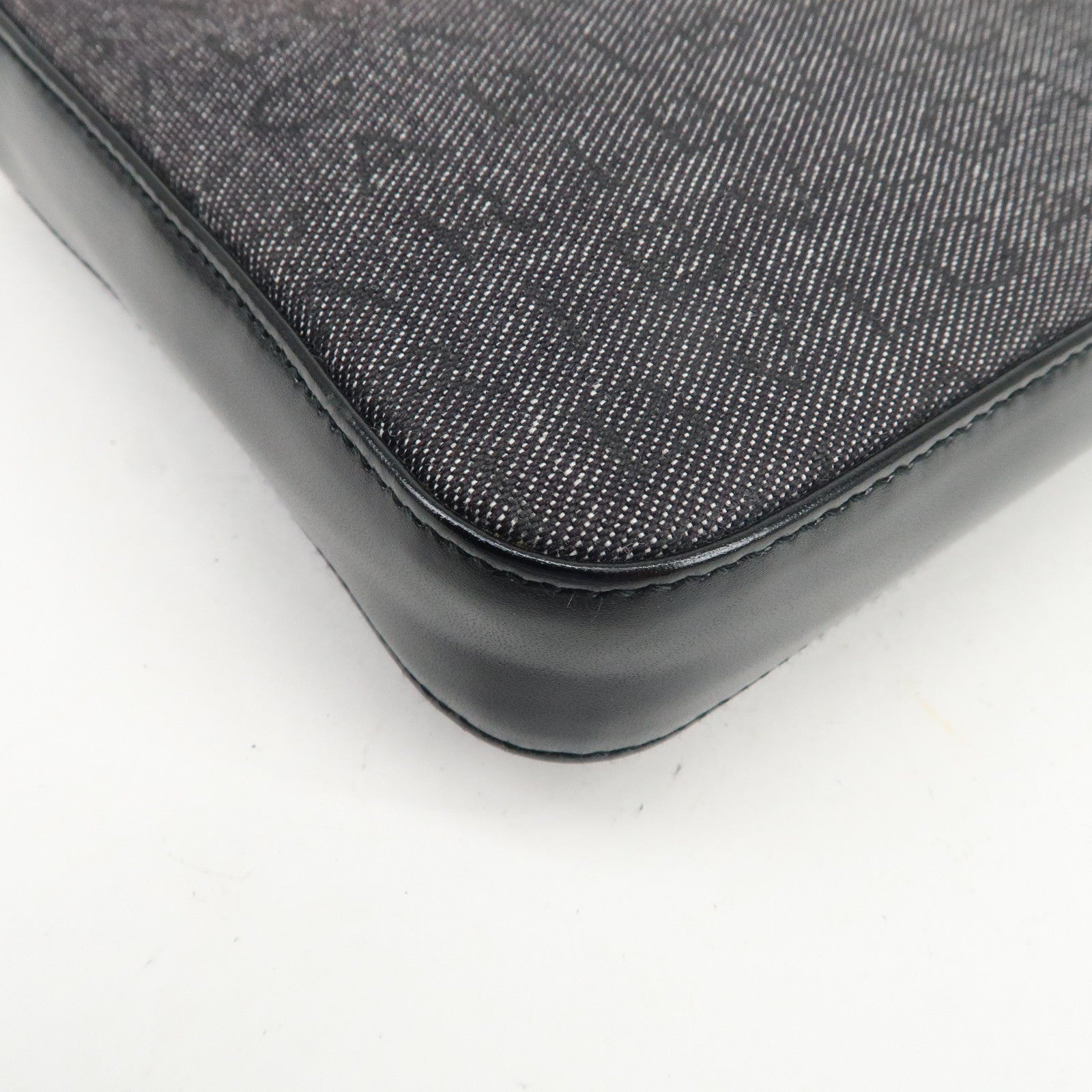 BVLGARI LOGO Mania Canvas Leather Shoulder Bag Hand Bag Black