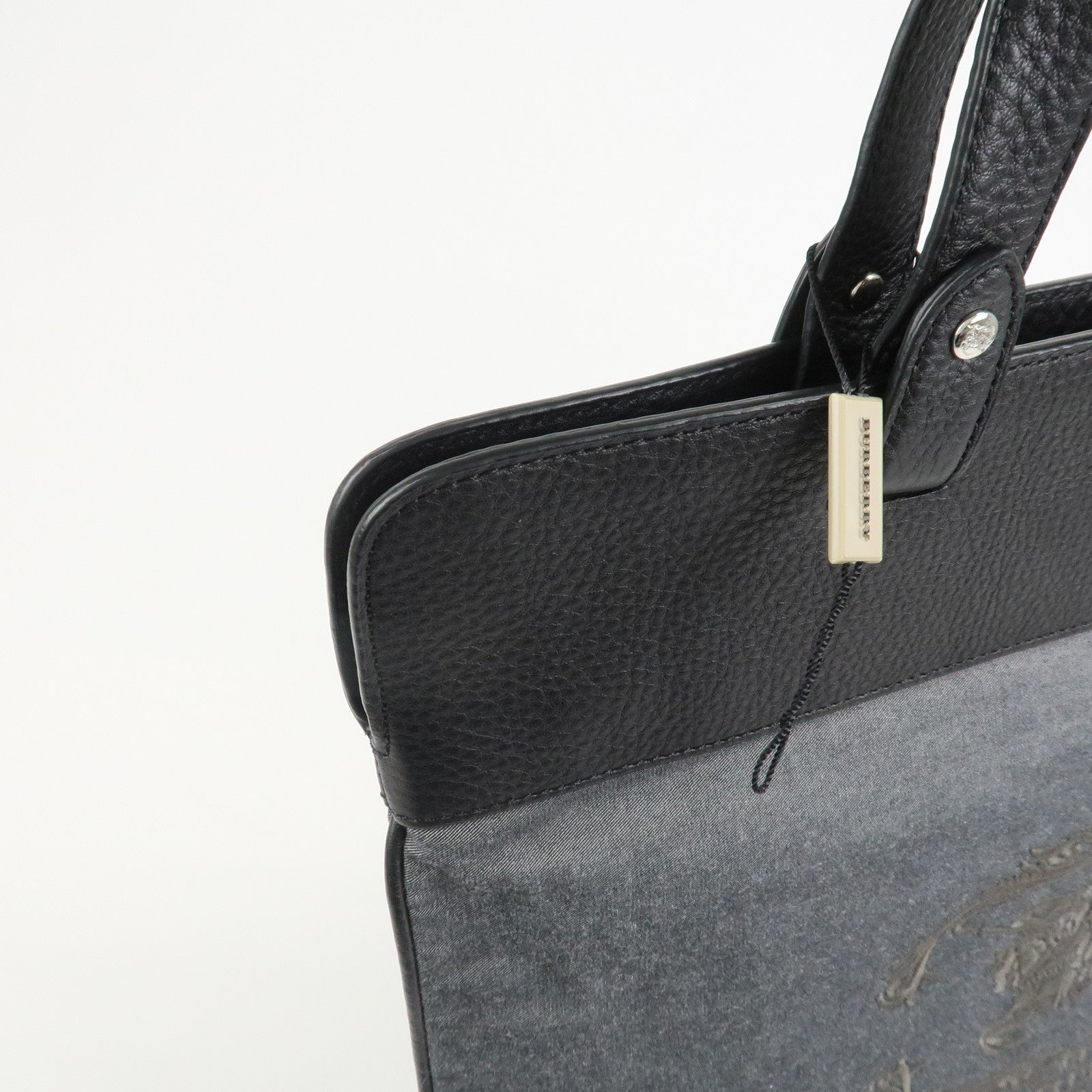 BURBERRY Logo Leather Canvas Tote Bag Black Grey