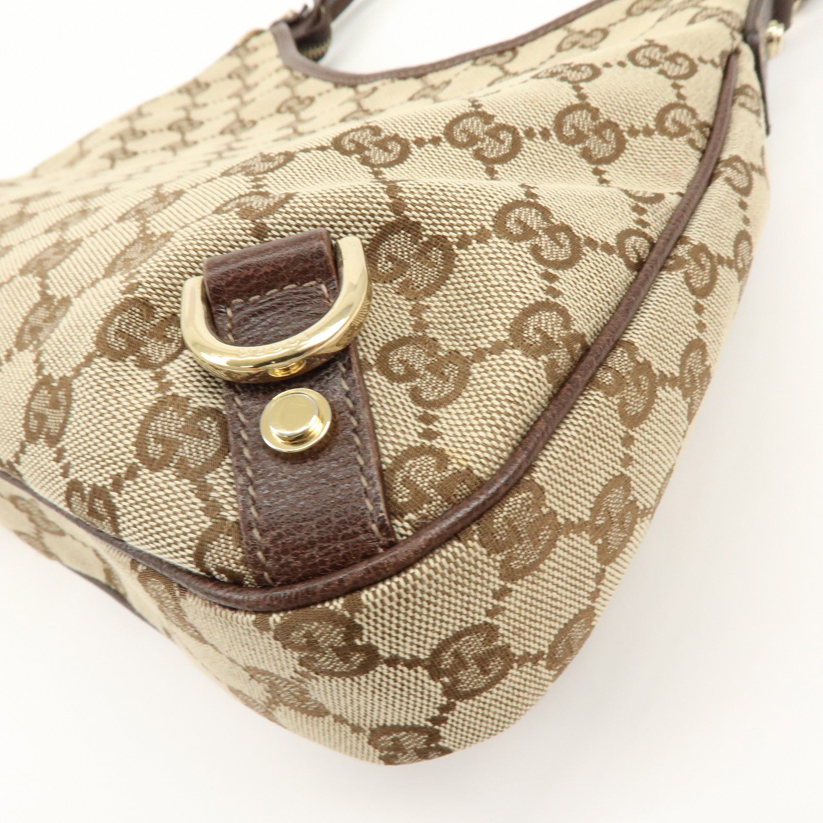 GUCCI Abbey GG Canvas Leather Shoulder Bag Beige Brown 130738