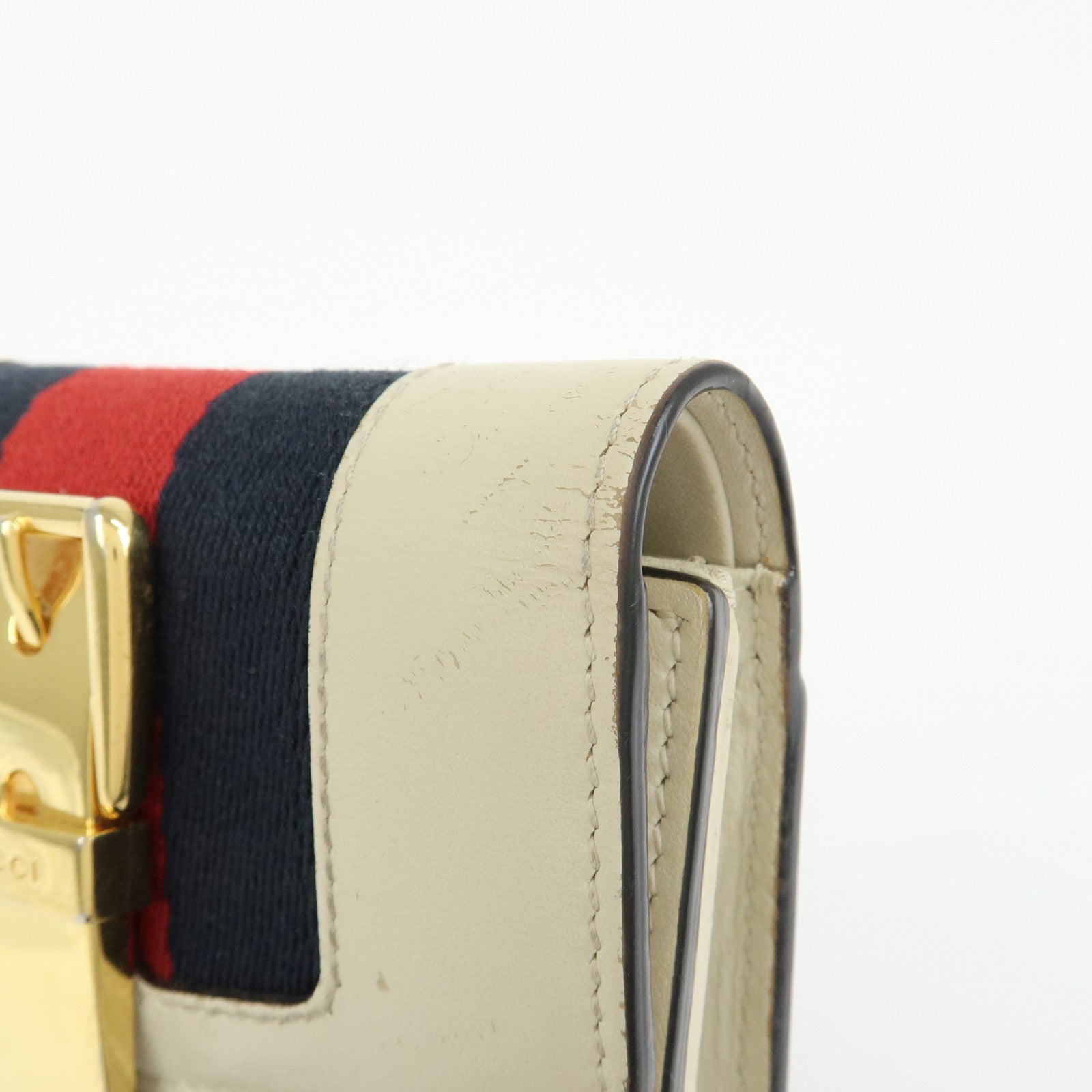 GUCCI Sherry Silvie Leather Tri-fold Compact Wallet Ivory 476081