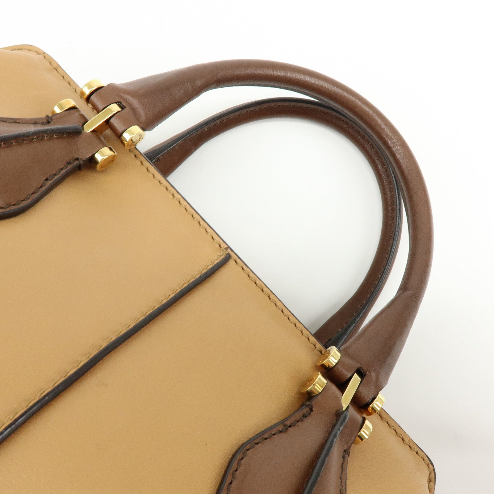 TOD'S Leather Calf Hair Bicolor Hand Bag Tote Bag Beige Brown