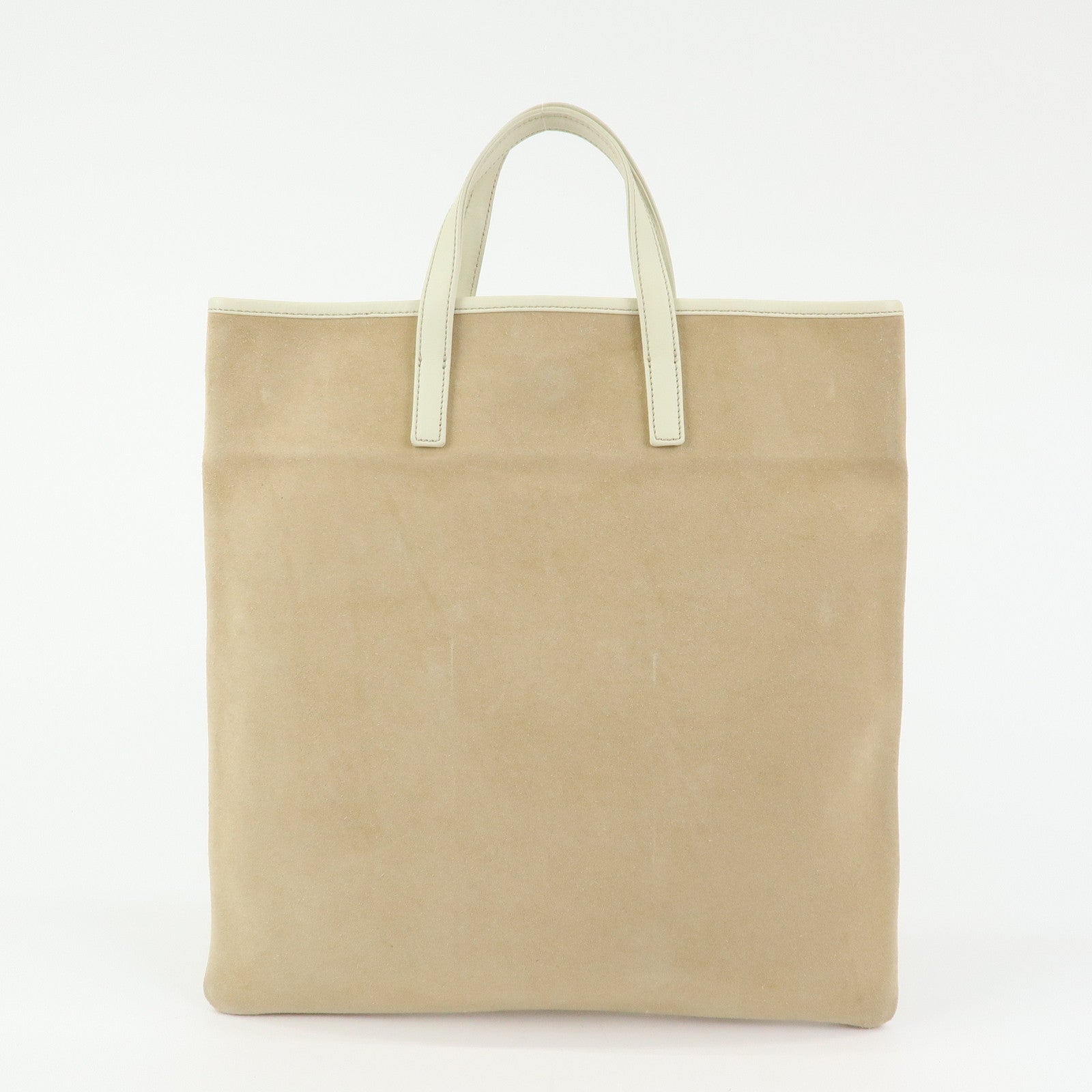 LOEWE Anagram Suede Leather Tote Bag Hand Bag Beige White