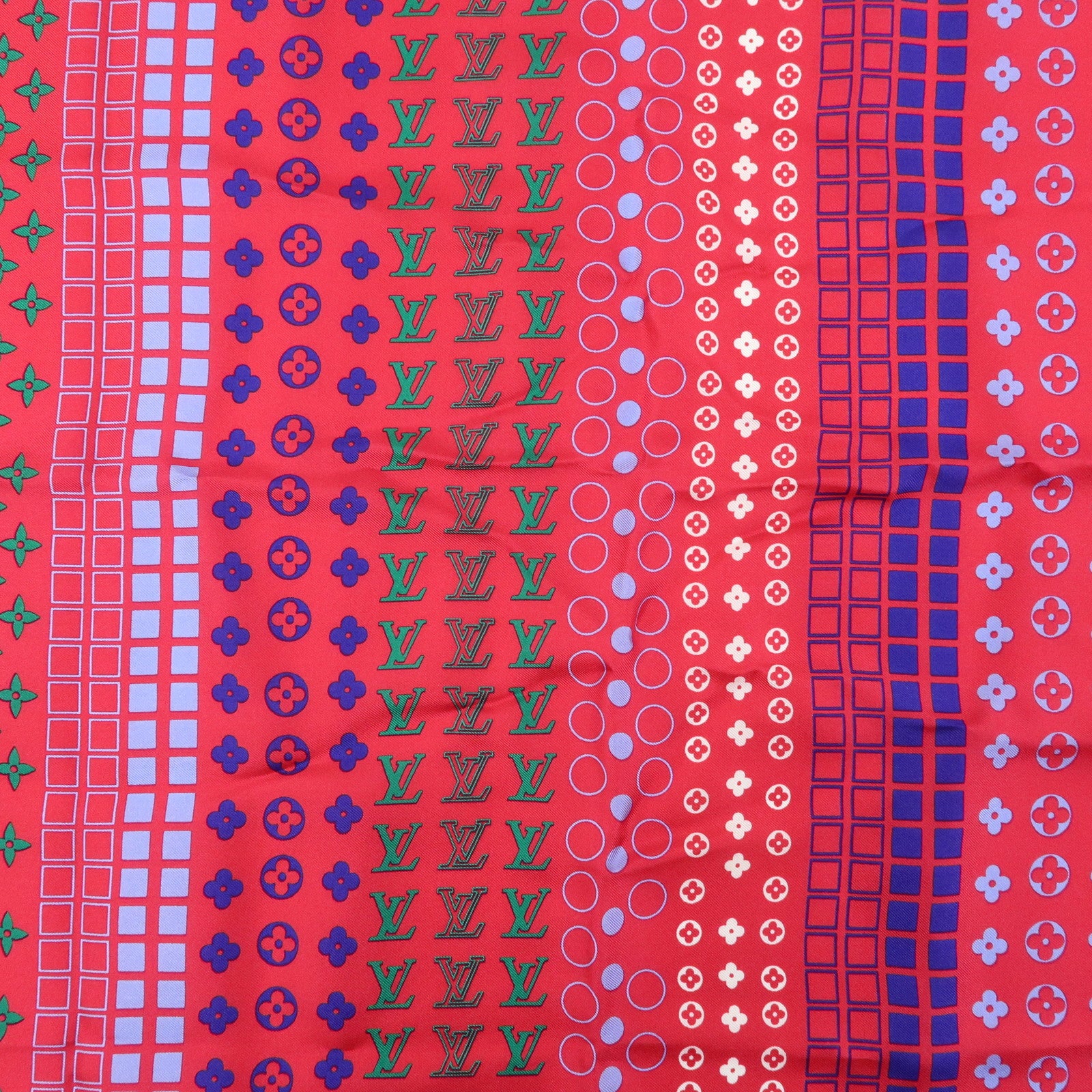 Louis Vuitton Monogram Silk 100% Scarf Geometric Pattern Pink Blue