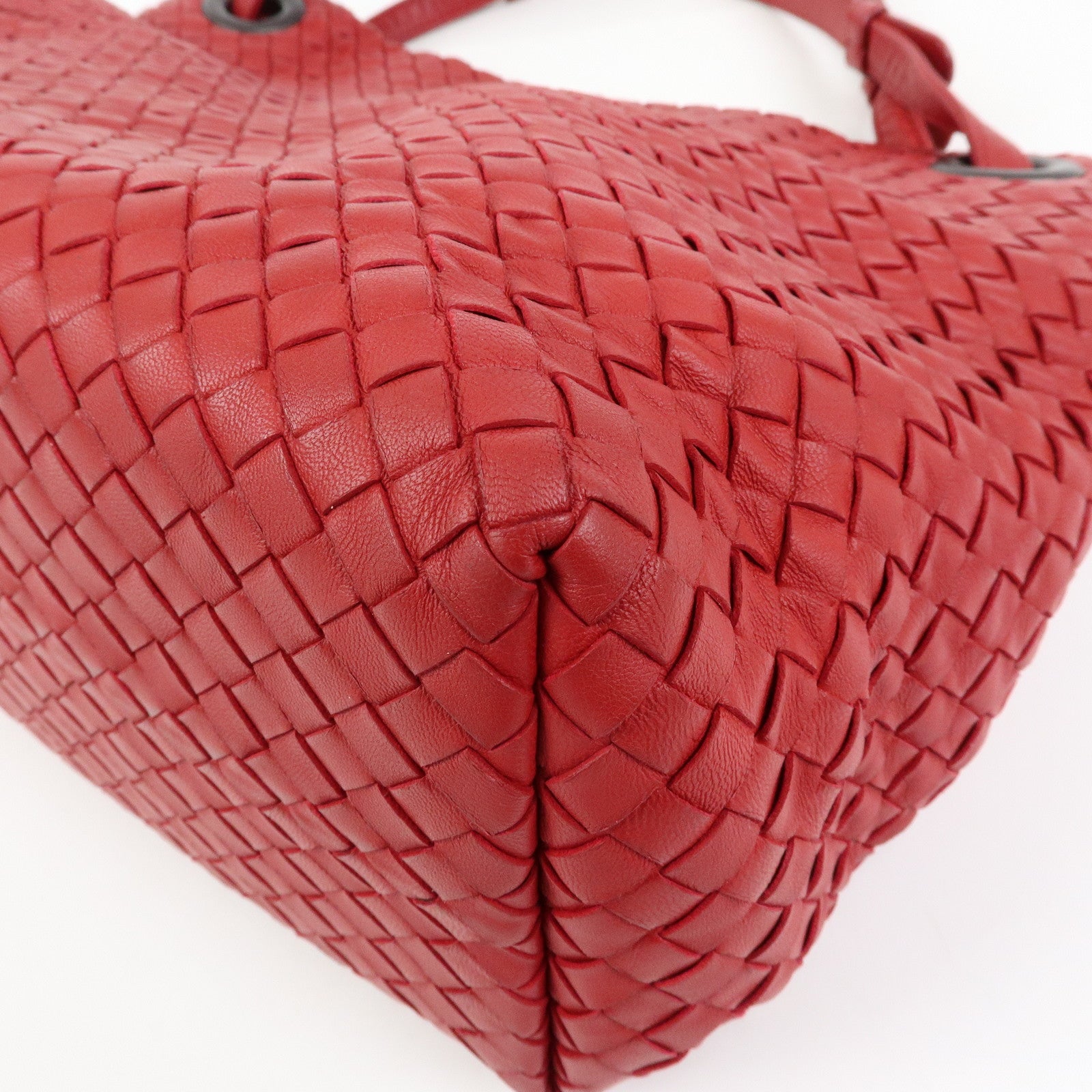 BOTTEGA VENETA Intrecciato Leather Shoulder Bag Hand Bag Red