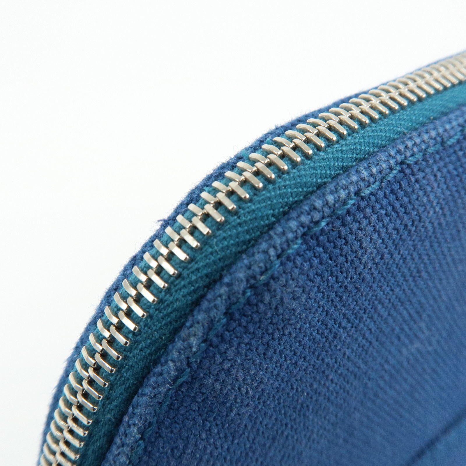 HERMES Bolide MM Cotton Leather Costmetic Pouch Blue