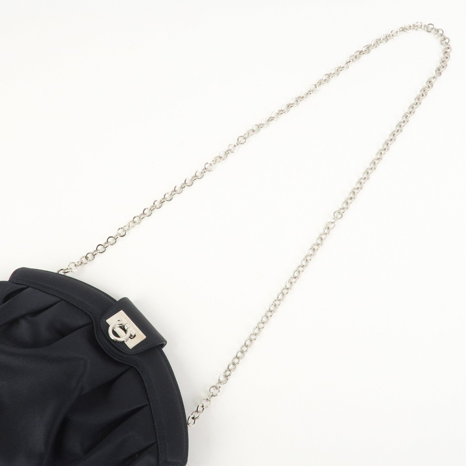 Ferragamo Gancini Satin Shoulder Bag Crossbody Bag Black Q 21 6436