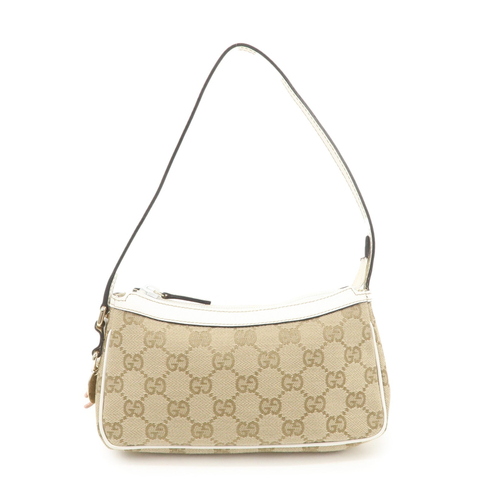 GUCCI GG Canvas Leather Hand Bag Accessory Pouch Beige Ivory 154432 Used