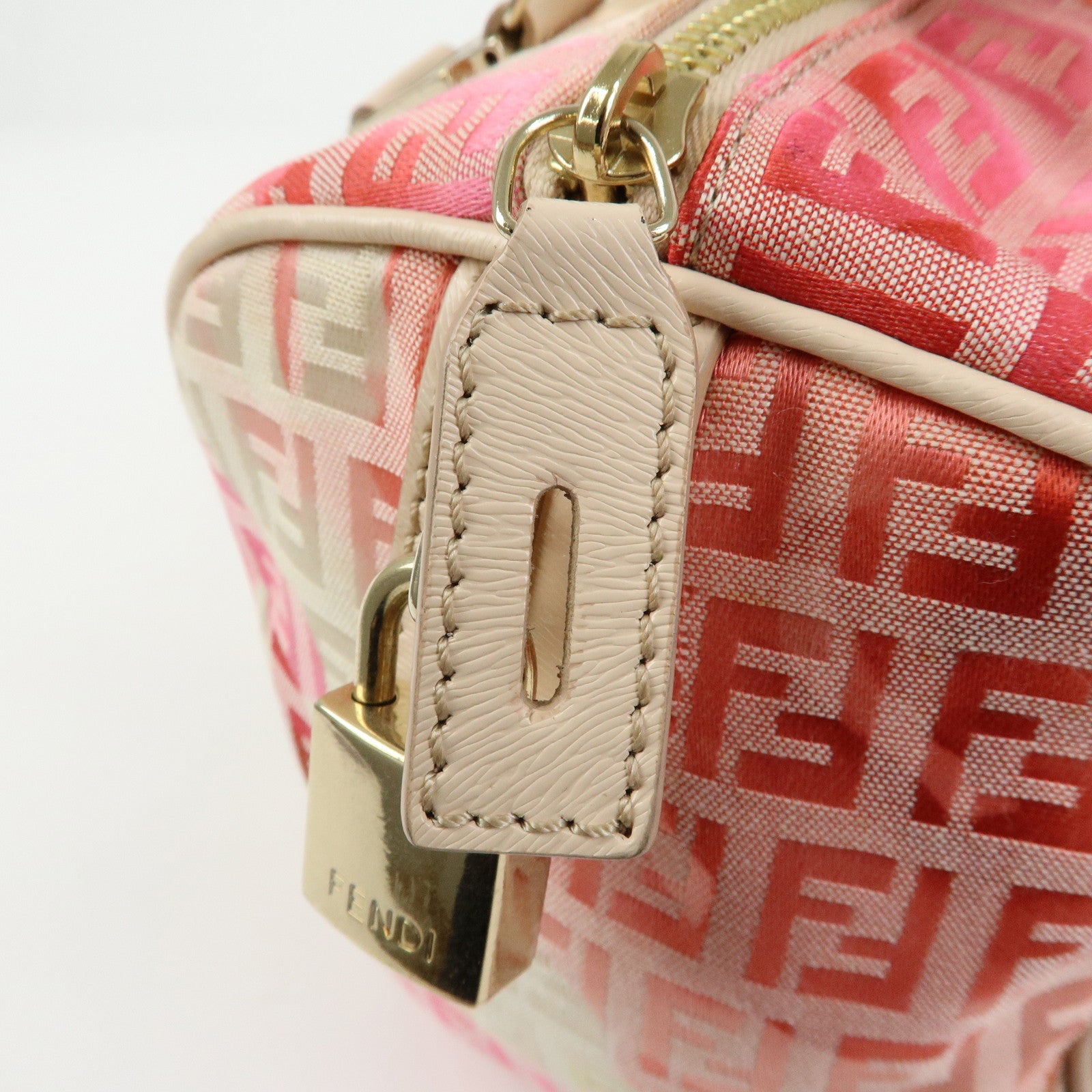 FENDI Zucchino Canvas Leather Mini Boston Bag Hand Bag Pink Ivory