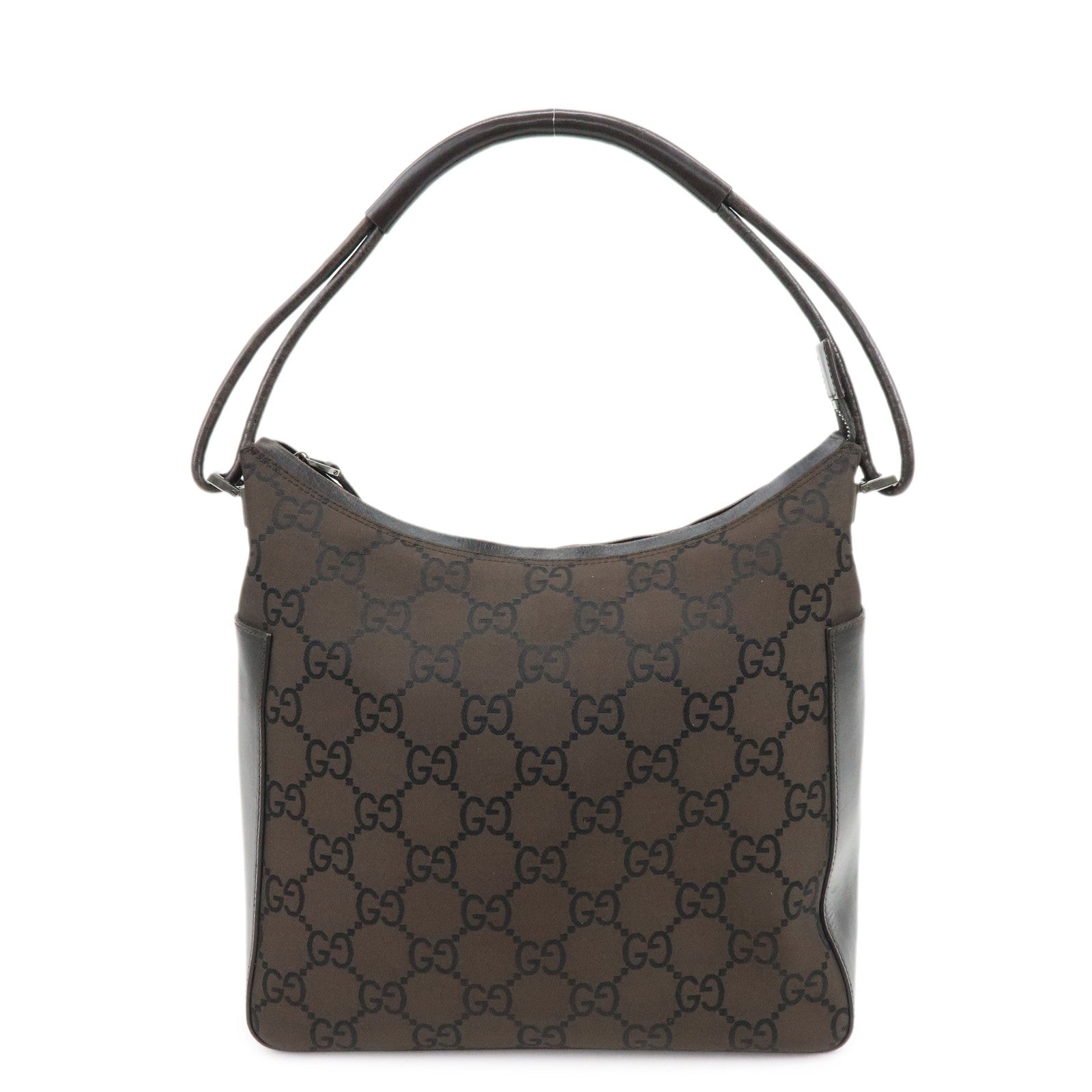 GUCCI GG Nylon Leather Shoulder Bag Hand Bag Brown 001・3766