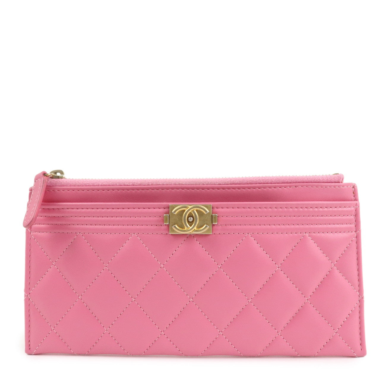 CHANEL Lamb Skin Matelasse Boy Chanel COCO Mark Fragment Case Used
