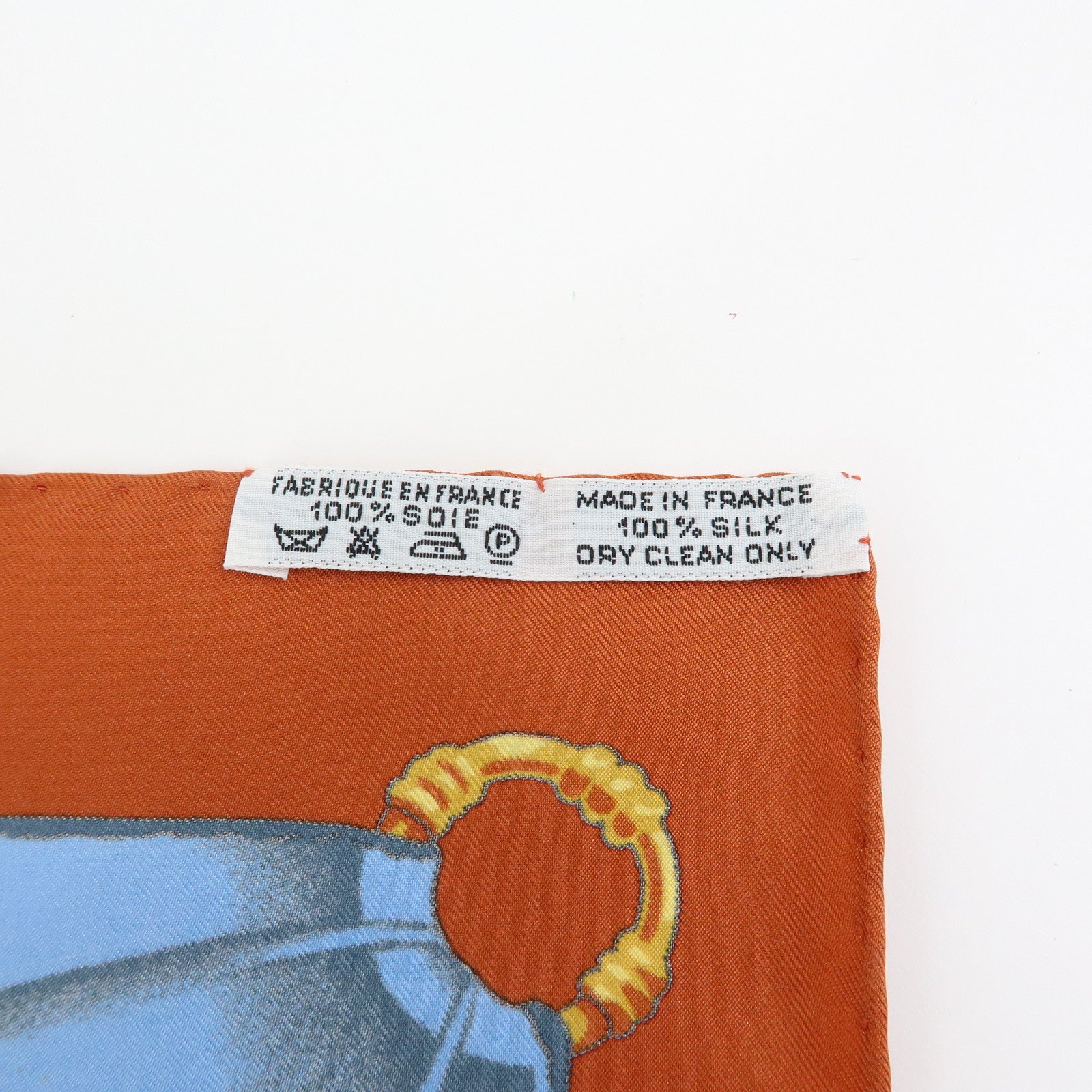 HERMES Carre 90 Silk 100% Soleil de Soie Scarf Gold Brown Blue