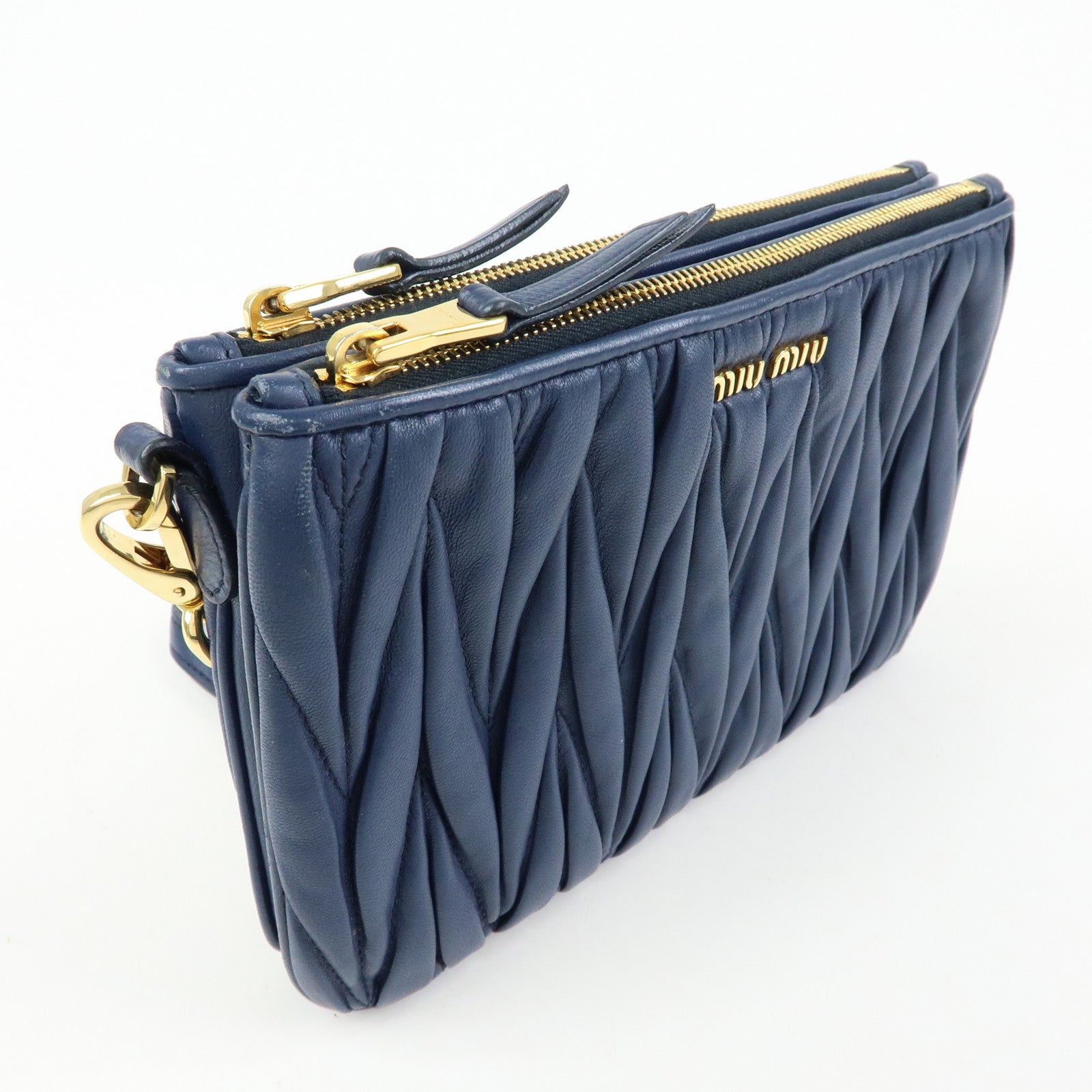 MIU MIU Matelasse Leather Shoulder Bag Crossbody Bag Blue