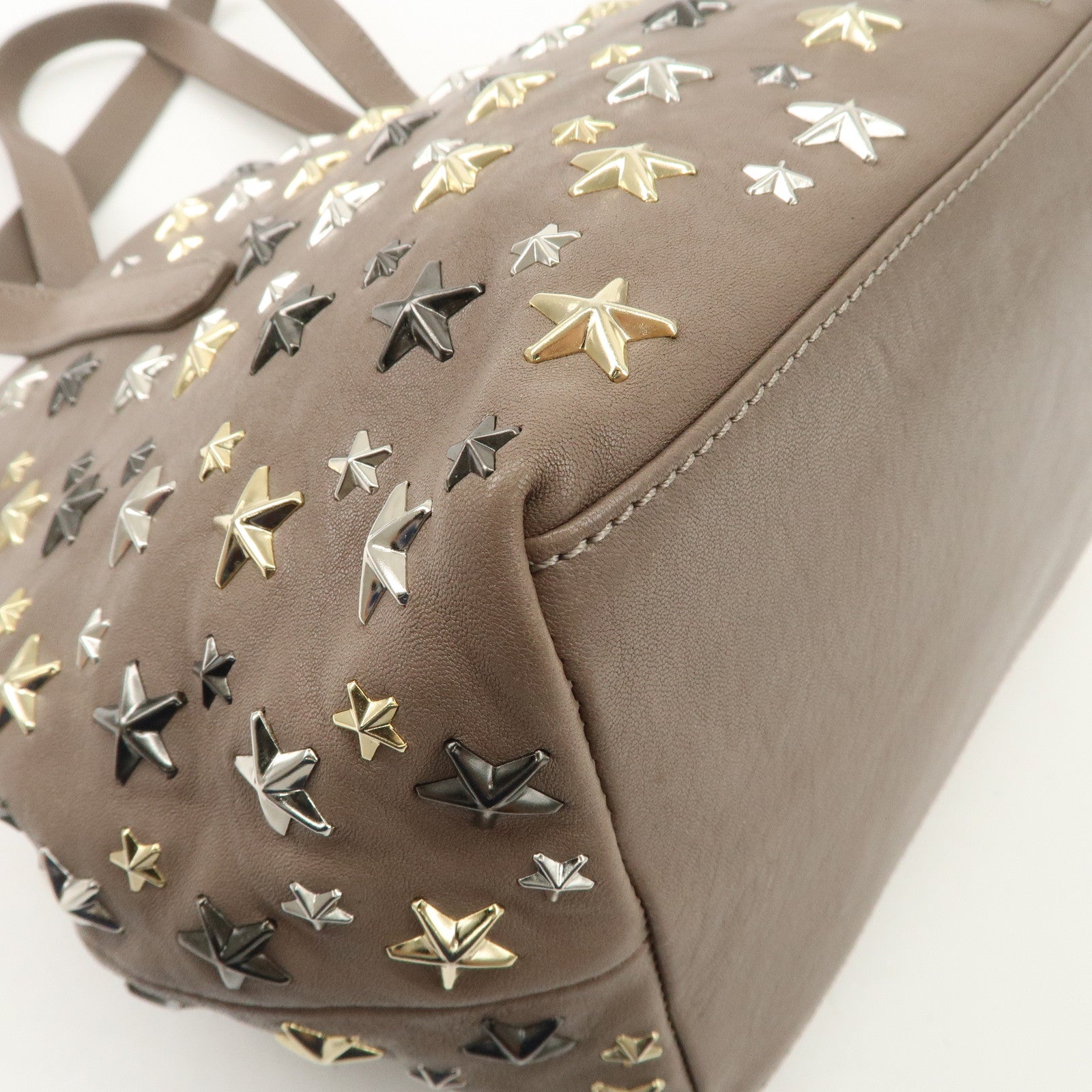 JIMMY CHOO Leather Star Studs Hand Bag Greige Used