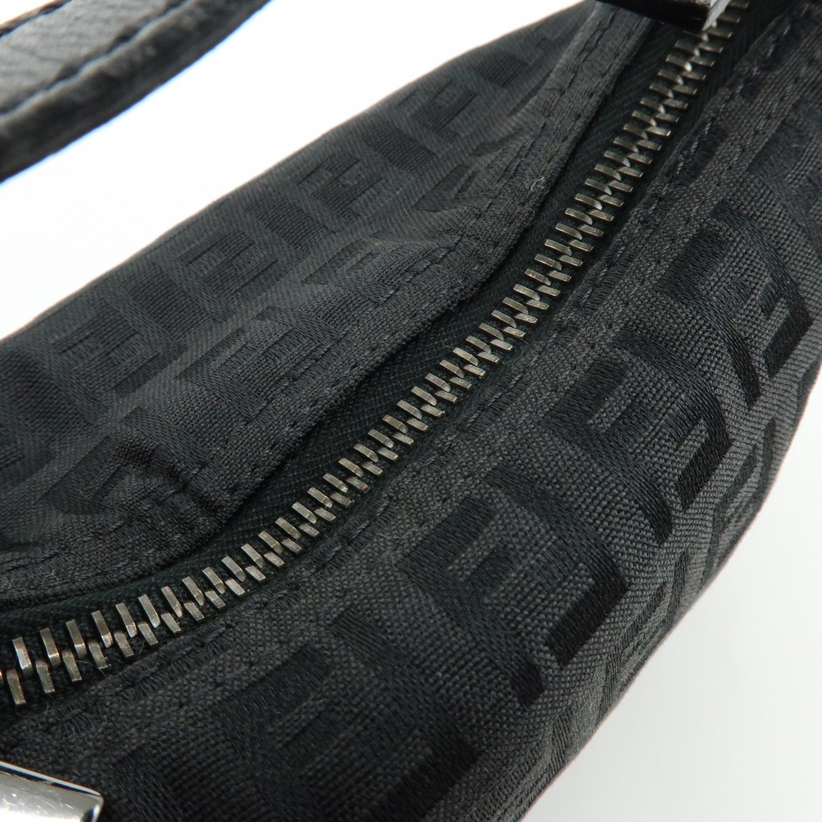 FENDI Zucchino Canvas Leather Hand Bag Pouch Black 8N0001